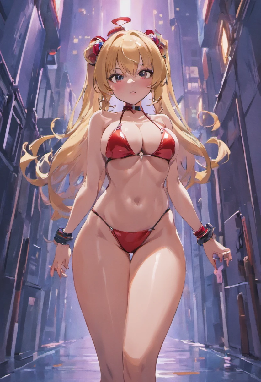Full body shot of a bulbous sexy woman spilling out of a latex micro bikini, posing in a city at night, NSFW, smooth and shiny, large breasts, wide hips, seductive anime girl, curvaceous, extremely detailed artgerm, style artgerm, Frank Cho, range Terry Dodson and artgerm, cutesexyrobutts, pixiv 3dcg, full body hentai! Mini latex bikini, oppai cyberpunk, Cammy, thicc