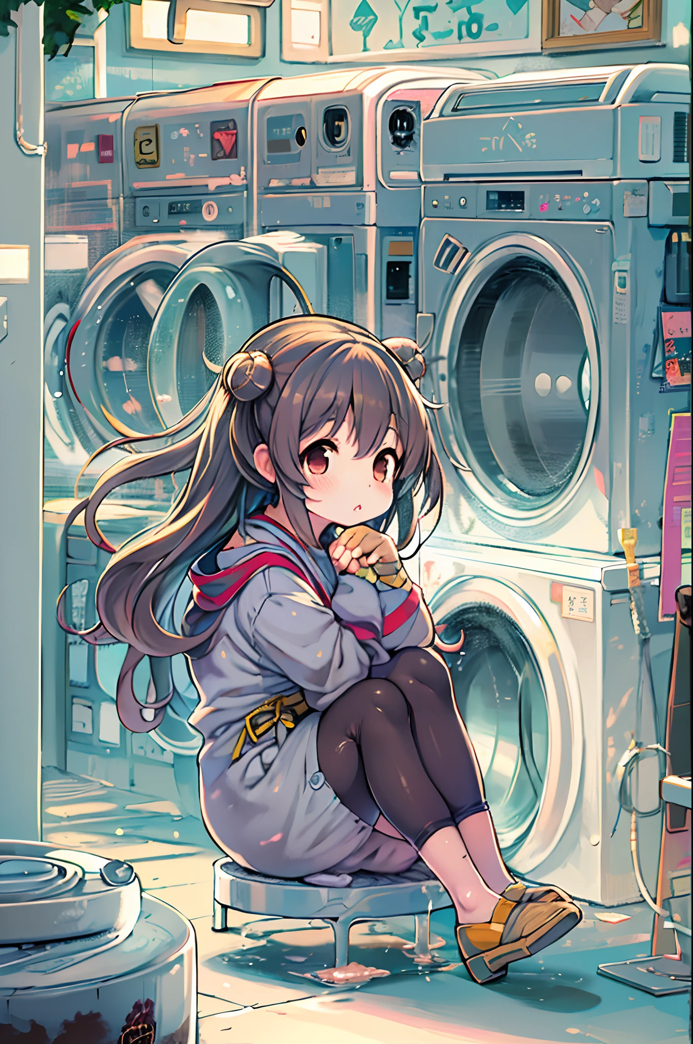 Anime girl sitting on chair in front of washing machine, anime moe art style, Cute anime girl, Anime visuals of cute girls, Anime Style 4K, Anime! 4K, Anime! 4 k, Anime Manga Robot!! Anime Girl, marin kitagawa fanart, Anime Loli, Cute Anime, Best Anime 4K Konachan Wallpapers