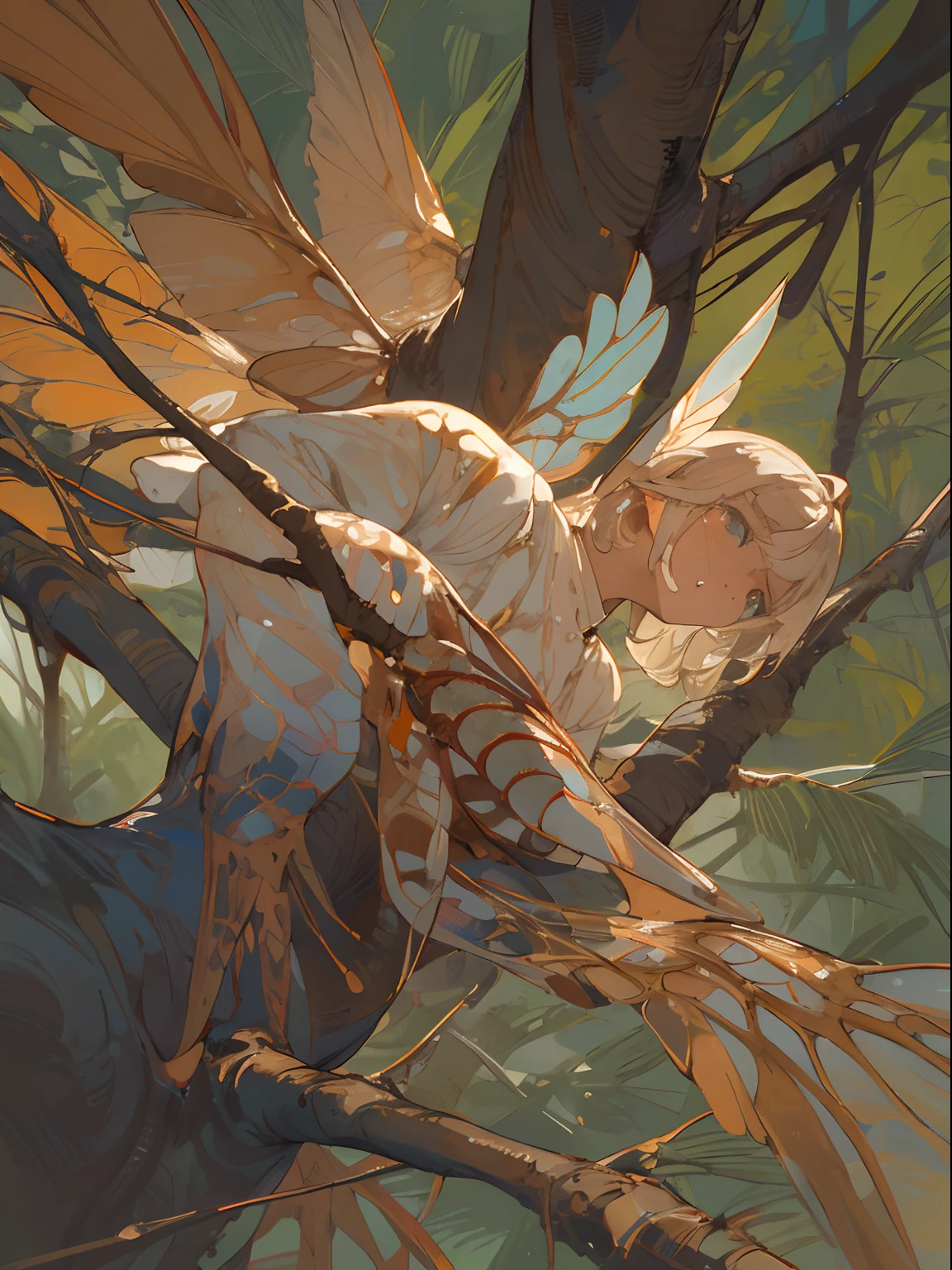 View of cicadas on tree branches, girl with, Girl cicada wings,centipede, Locusts and flies,, insects, insect wings, kuntilanak on tree,, Exquisite and handsome wings, anato finnstark, Looking for women, up close shot, fly, hyperdetailed photo, Alison Watt, Man's, shot on iphone 1 3 pro, photographed
