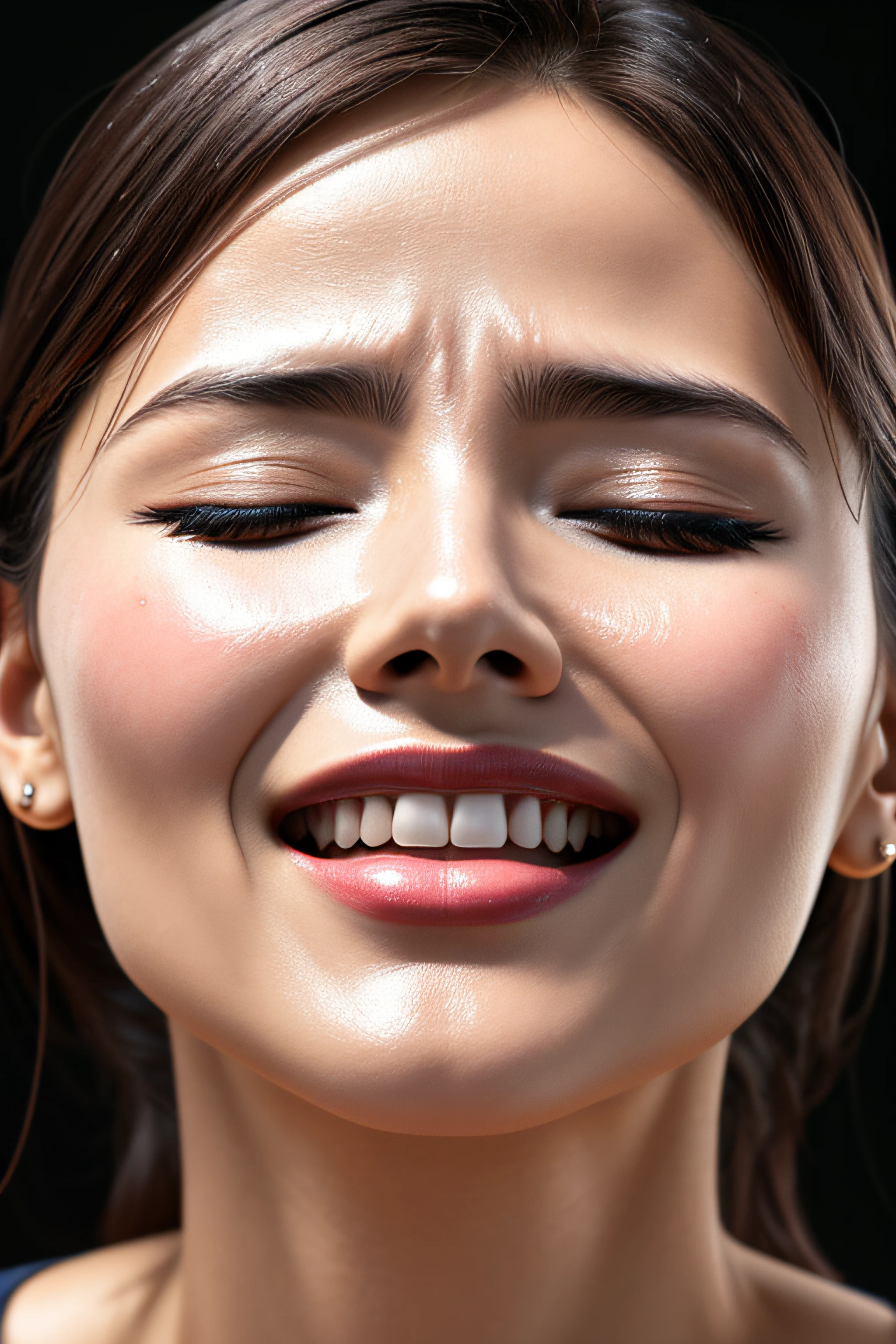 masutepiece,award - winning photo, Extremely detailed, edgOrgasm, Woman with mouth open and eyes closed , Skin shiny with sweat、Face Focus、Illumination that emphasizes shiny sweat{{{Spread }}}, A dark-haired、NSFW、