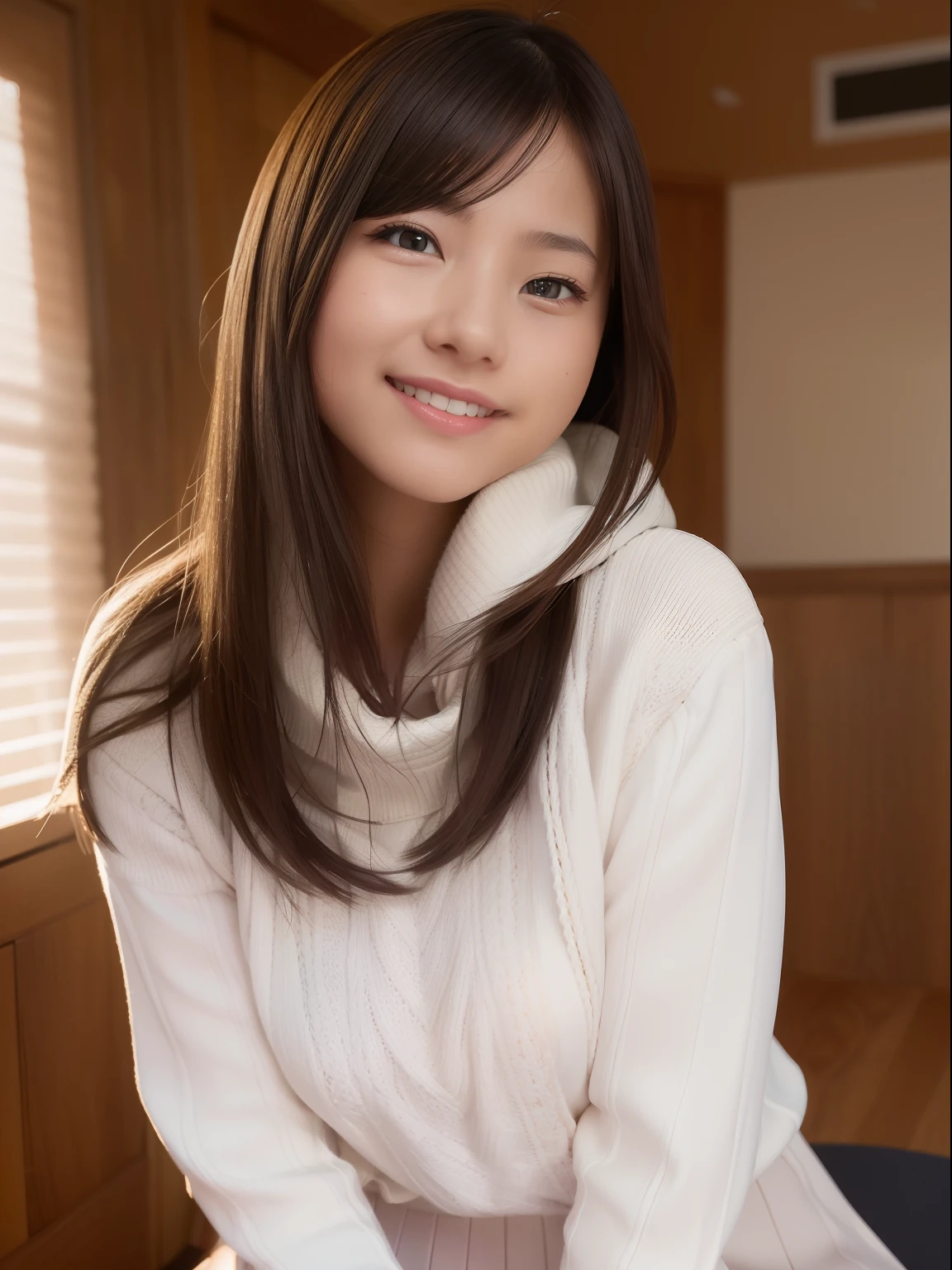 ulzzang -6500-v1.1, (Raw foto:1.2), (Photorealsitic:1.4), a beautiful detailed girl, extremely detailed eye and face, beatiful detailed eyes, Ridiculous, unbelievable Ridiculous, huge filesize, ultra-detailliert, hight resolution, ighly detailed, top-quality, masterpiece, Kemomimi, ((Bury your face in a white scarf)), (((Japan schoolgirl uniform))), illustratio, ighly detailed, nffsw, unification, 8k wallpaper, astonishing, finely detail, masterpiece, top-quality, Highly detailed ticker uniform 8K wallpaper, face lights、Cinematographic lighting、1girl in、sixteen years old、(witheout panties)、((dynamicposes))、(camel's toe)、(half)、((Crooked knees and legs sitting)), ((a smile))