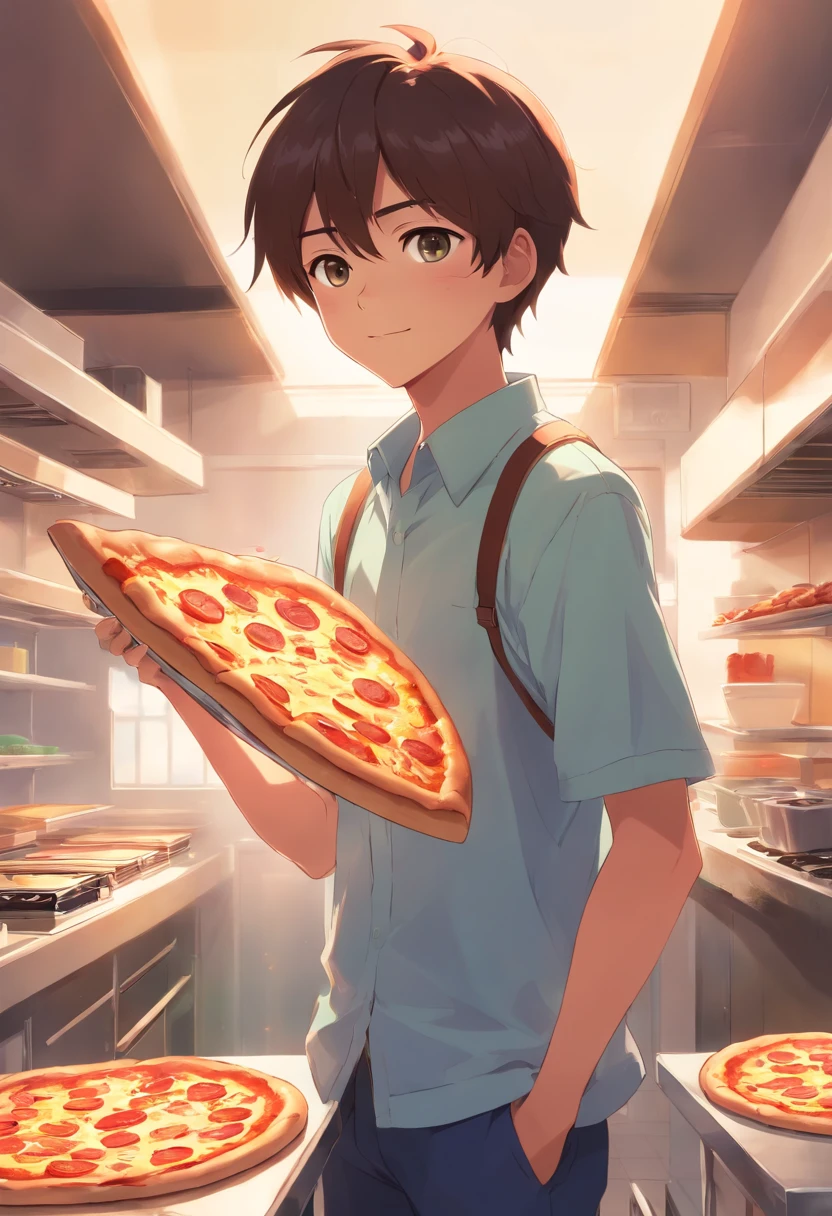 schoolboy,cook,holding pizza,Handsome
