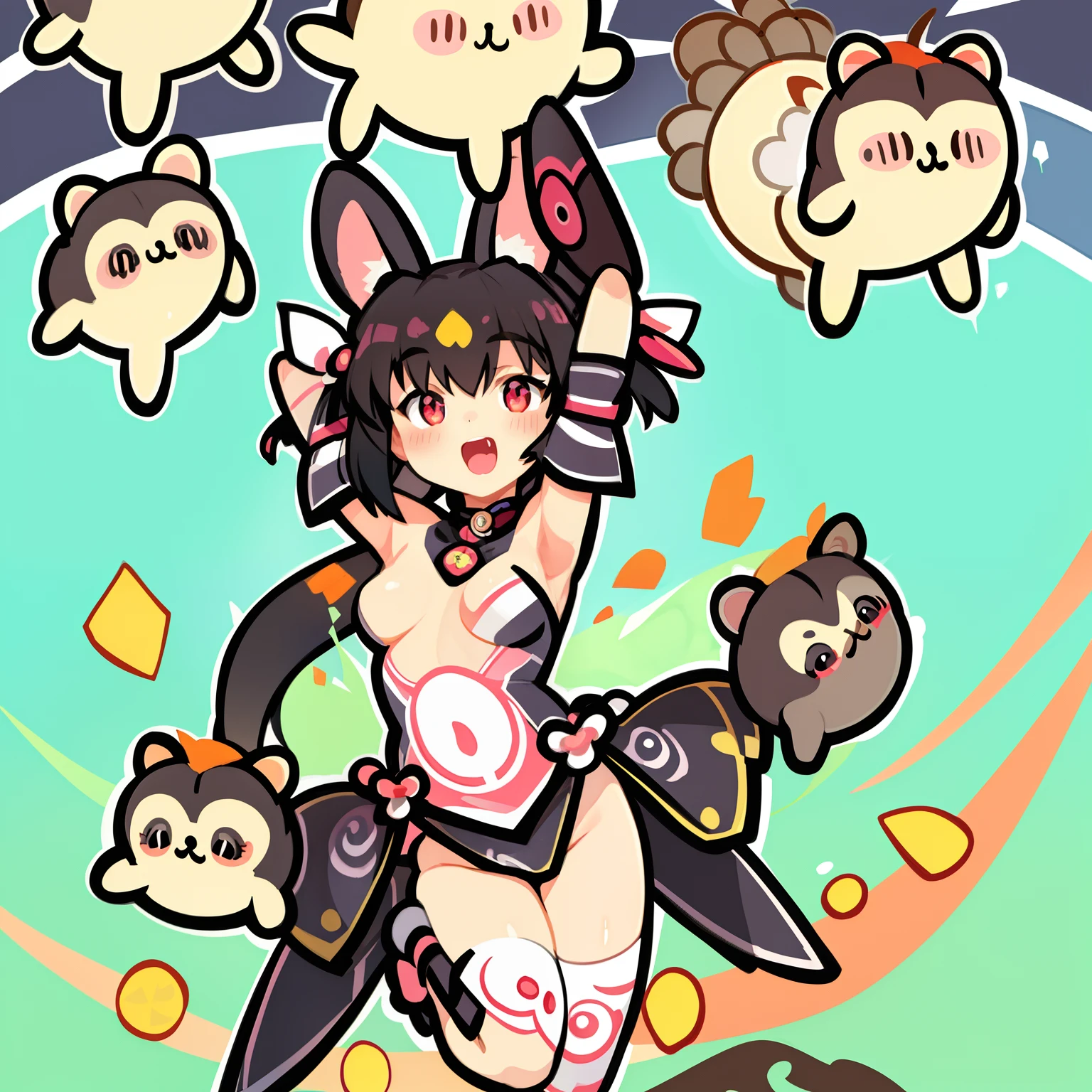 masterpiece、Girl personified by a raccoon、Tanuki ears, tail and legs、dance、Cute、psychedelic