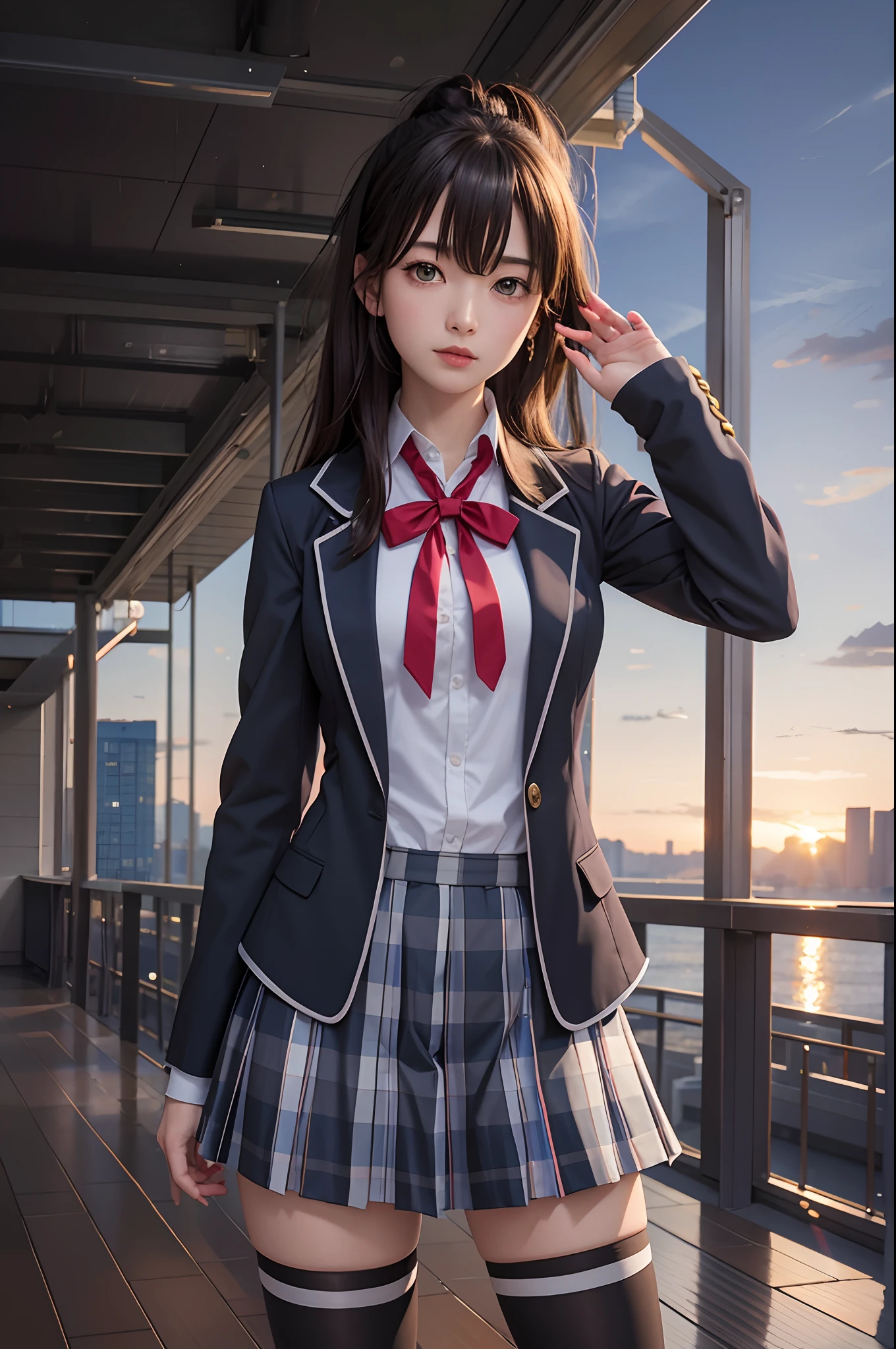 Anime (1.5), Oregairu 1.5,The details of the picture are high, Yukinoshita Yukino (1.5),girl character, 1.5,She wears a tuxedo suit with white leggings and a blue tie that puts her hand on her chest, she extends the other hand to a man to dance with, standing, outfit body, boobs, thighs