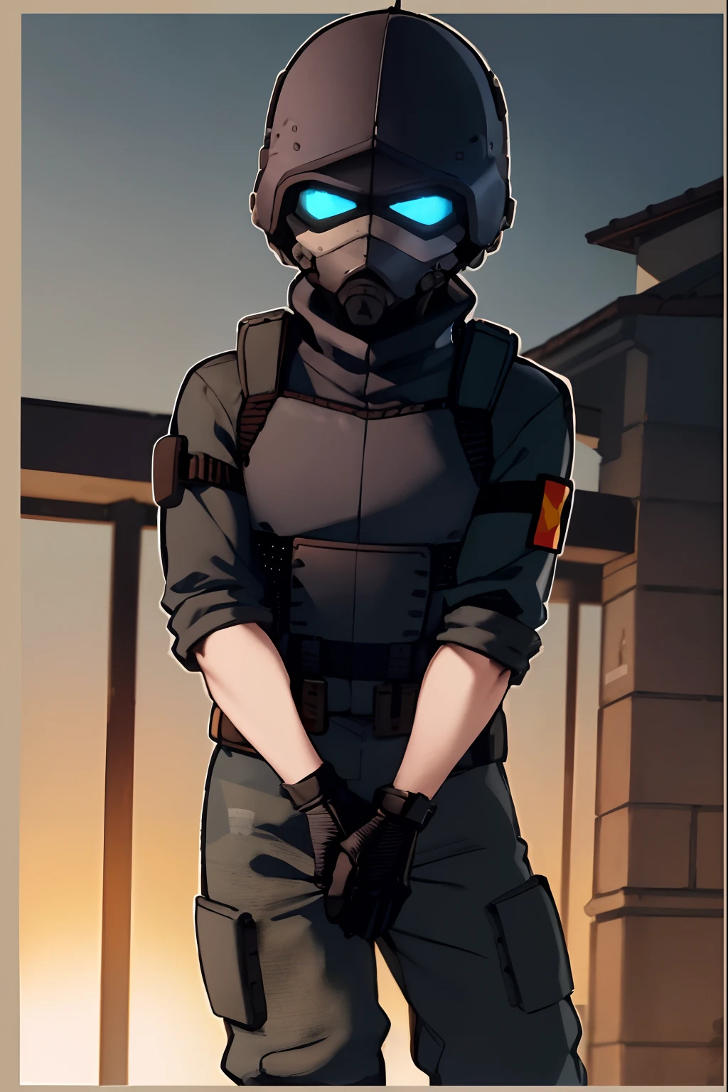 desenho animado de um homem em um uniforme militar, capacete militar connectado ao visor azul, homem soldado mecanizado, Commission for High Res, estilo de arte desconhecido, dressed in tactical armor, vestido com armadura furtiva, OC Commission, retrato de corpo inteiro de um curto!, commission on furaffinity, Ana, de Overwatch, cel - estilo de arte sombreado, ****** soldado, homem da infantaria, jett de valorant