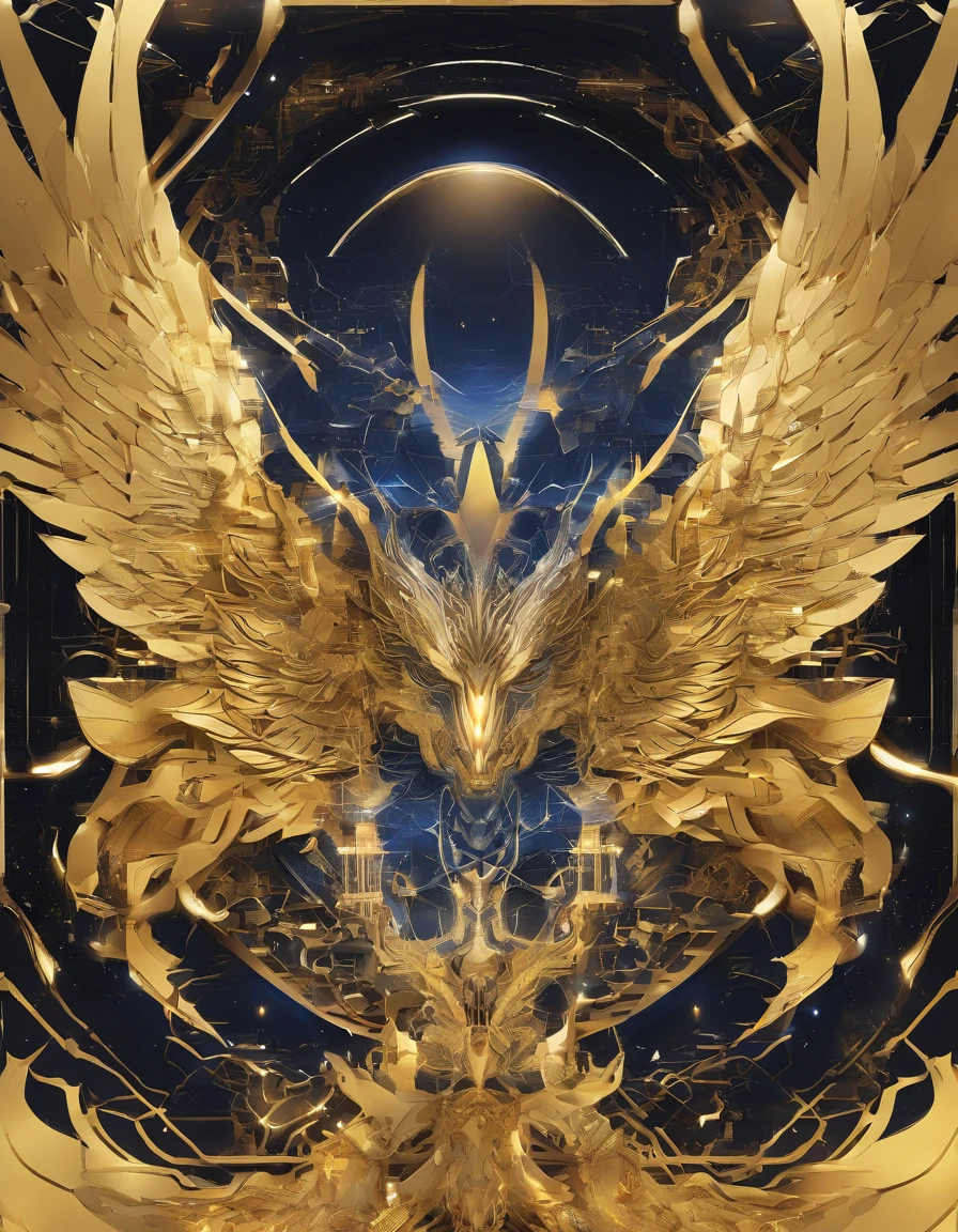 A logo、tmasterpiece、(gold background:1)、The golden dragon、Deities々Halo、ventania、Deities、Long wavy body、tusks、The upper part of the body、fanciful、mito、high high quality、The is very detailed、tmasterpiece、Epic、Particle effect、Dynamic effects