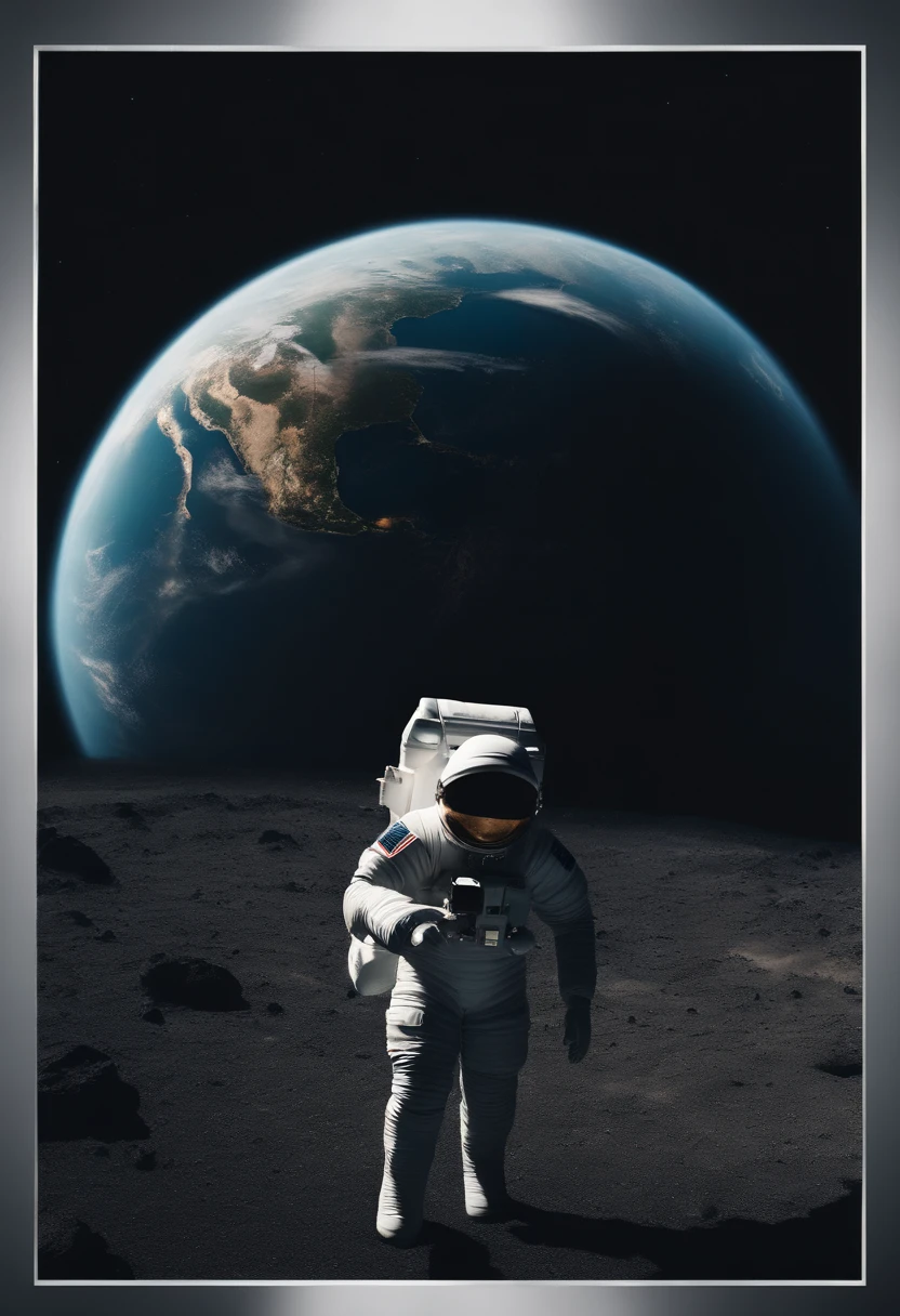 (((Polluted planet earth seen from space with an astronaut flying next to it)}I, melhor qualidade, alta qualidade, high resolution