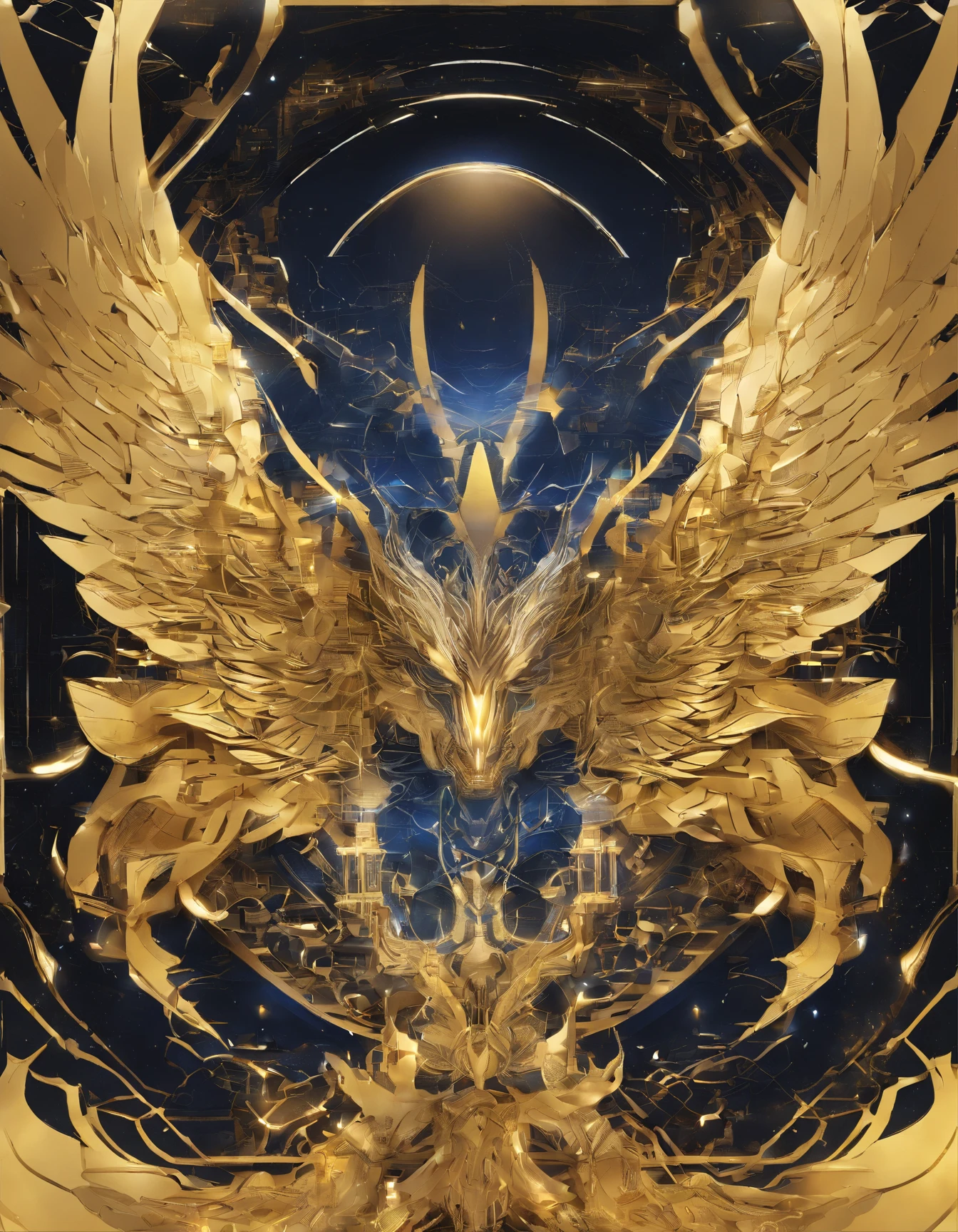 A logo、tmasterpiece、(gold background:1)、The golden dragon、Deities々Halo、ventania、Deities、Long wavy body、tusks、The upper part of the body、fanciful、mito、high high quality、The is very detailed、tmasterpiece、Epic、Particle effect、Dynamic effects