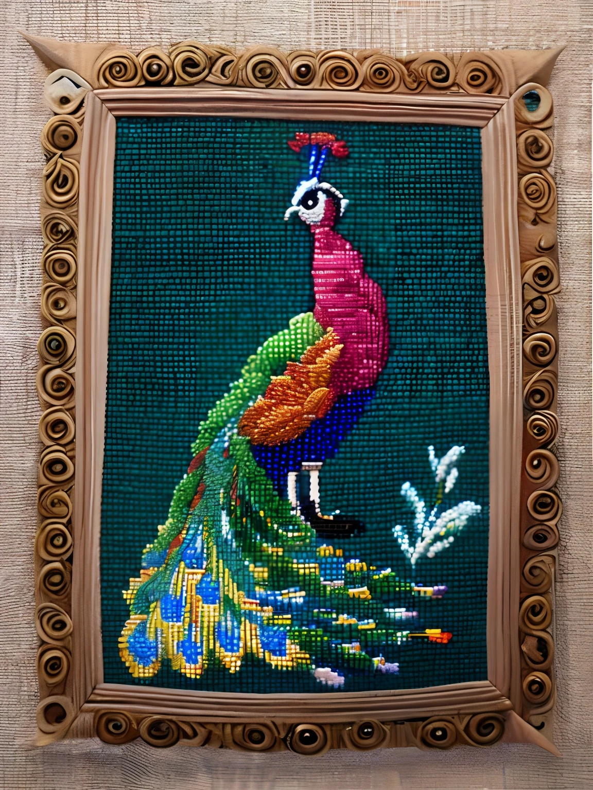 NEEDLEPOINT Hindi peacock in a komono