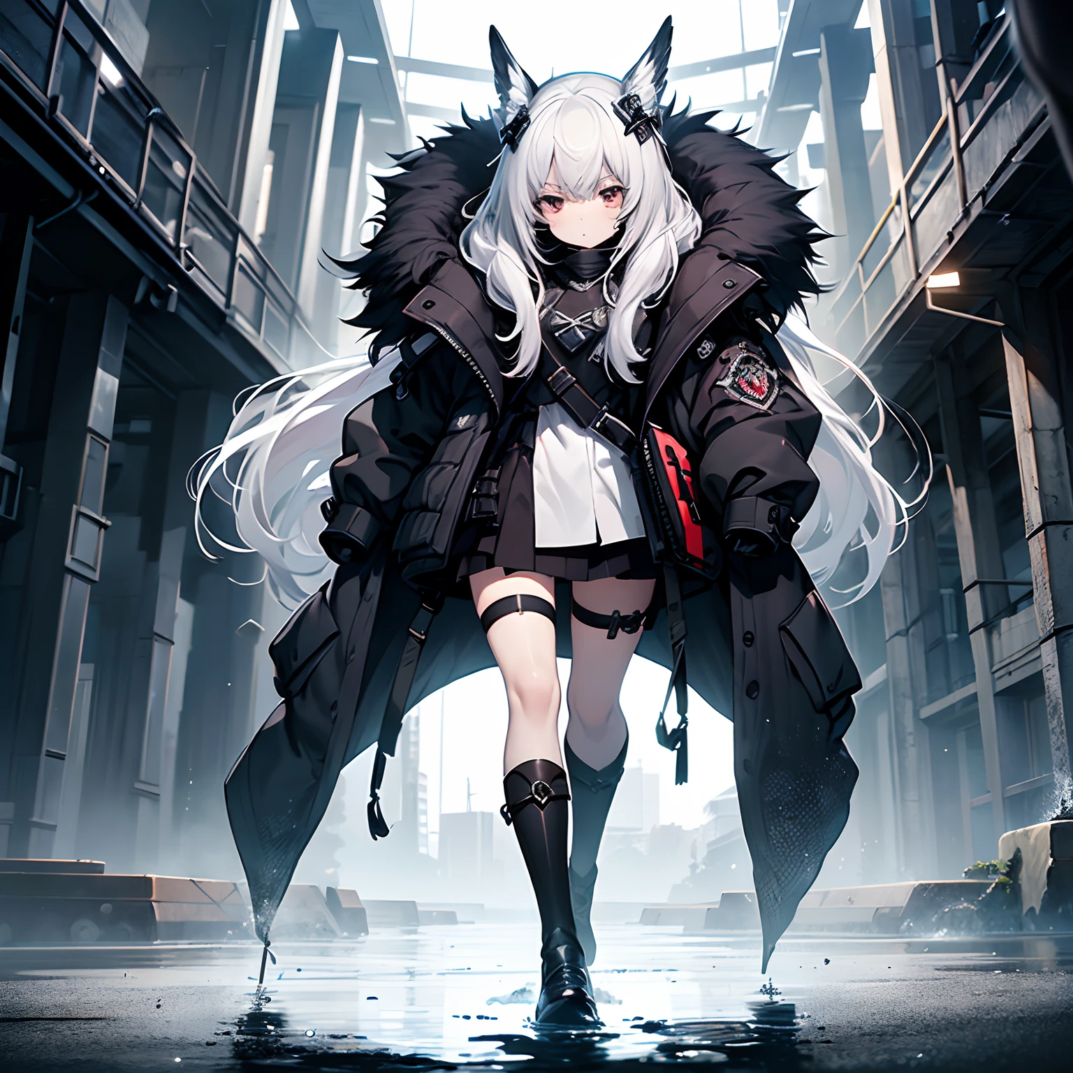 ((best quality, Meisterwerk,)) (white skin), plain White Kemono, 1girls, (Loch in der Brust), full body, pitch black eyes, mask, white hair