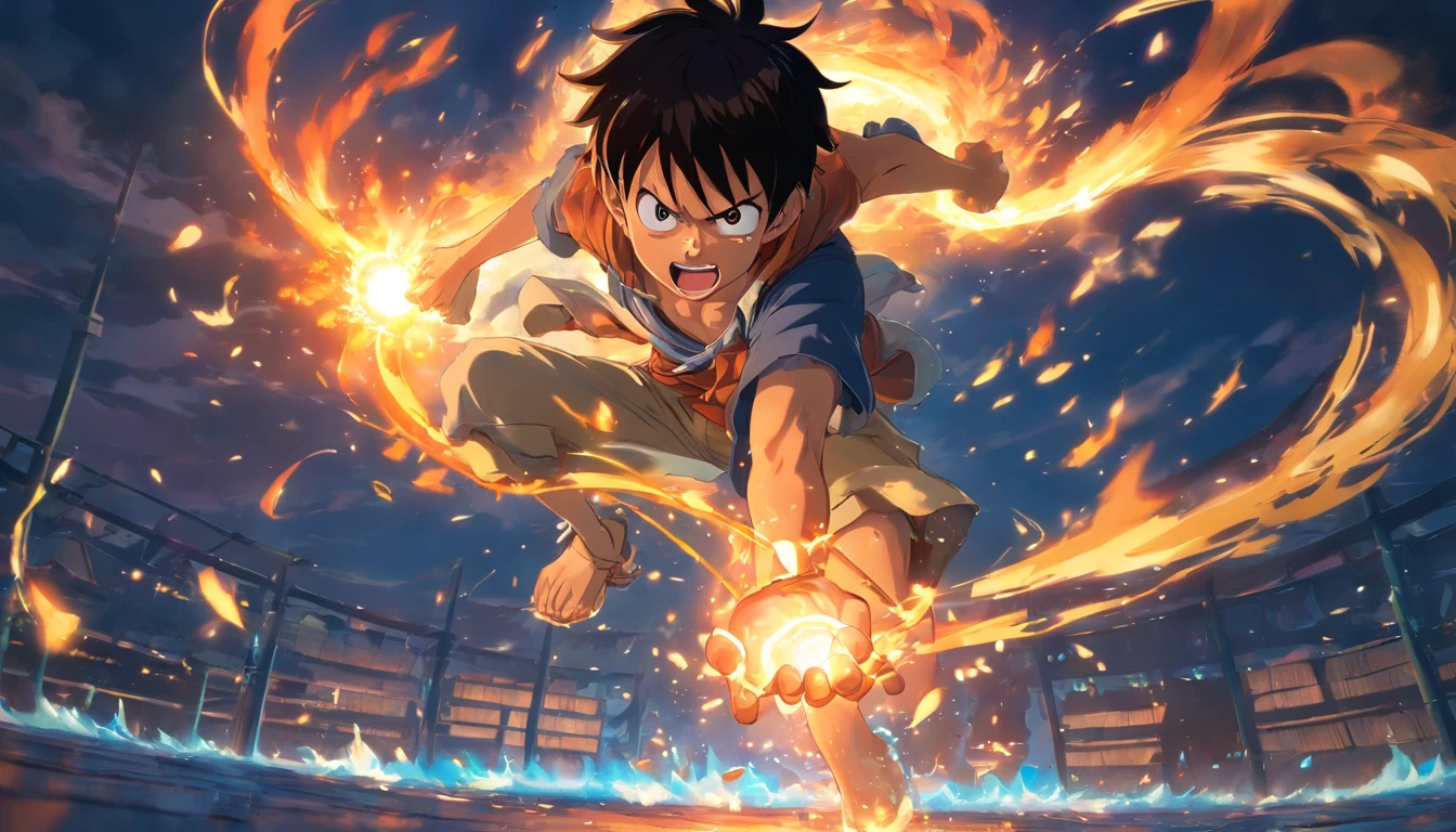 Design a charming poster featuring Luffy of "One piece" In a fit of rage. Capture the essence of his fiery determination and fortitude as he unleashes his wrath on his enemies. shorten, Bold, And intense to convey the raw power of Luffy's anger., hypnotized, androgyny, Gadget Punk, Face shot, Cinema4D Rendering, depth of fields, Tapestry, black Colors, classical realism, Glows in low lighting, Hyper realistic, Dramatic shadows, Film Noir Style, 4K