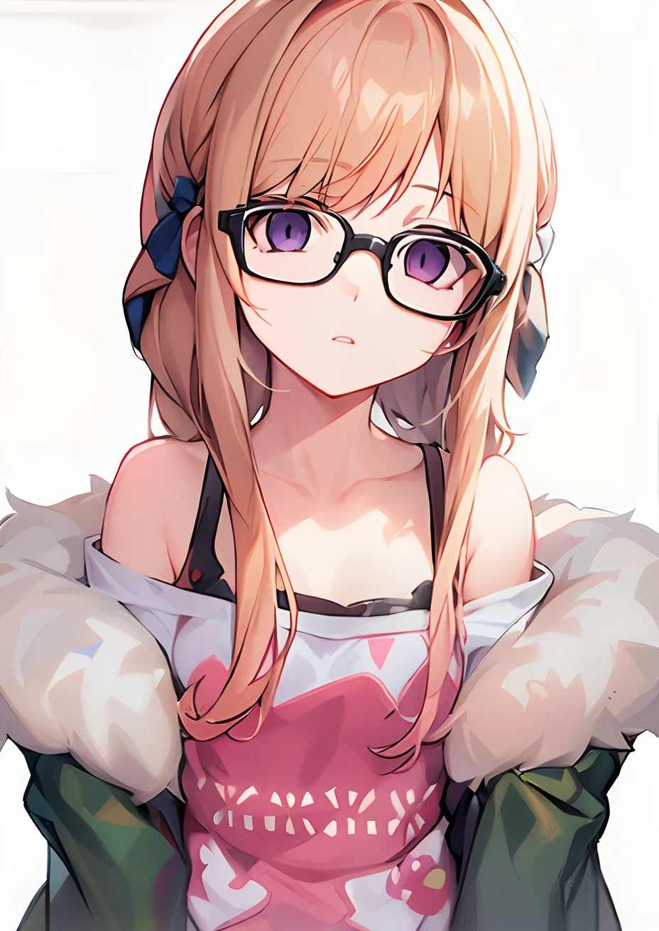 Make it so that her glassses are hanging limply from her nose.