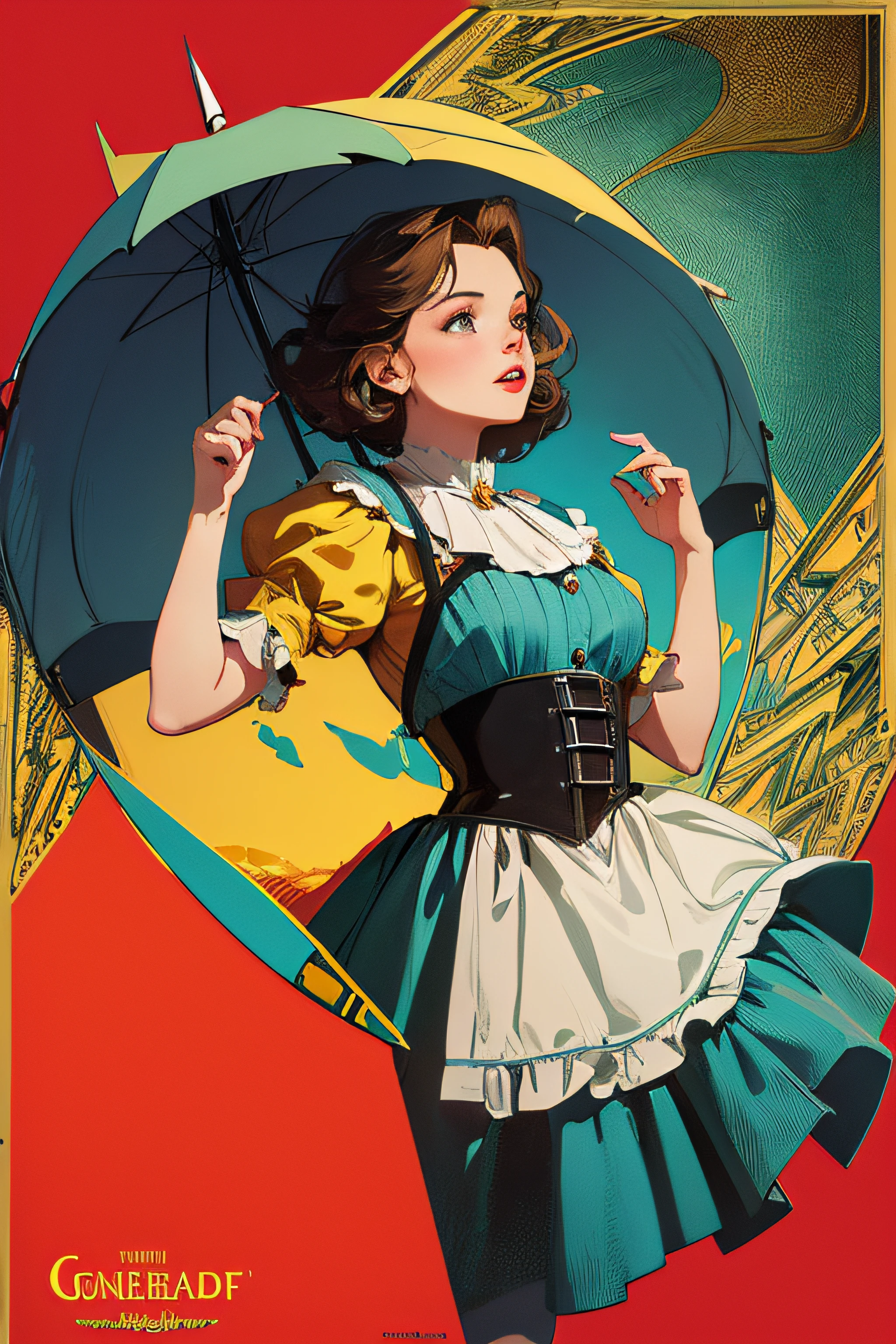 (Masterpiece, Best Quality), 8k Wallpaper, highly detailed, poster, The Wizard of Oz, Dorothy Gale, Judy Garland, erotic, sexy, shapes, lines, abstract, propaganda, fantasy film, bauhaus, movie poster, vintage, low-angle shot, collage,