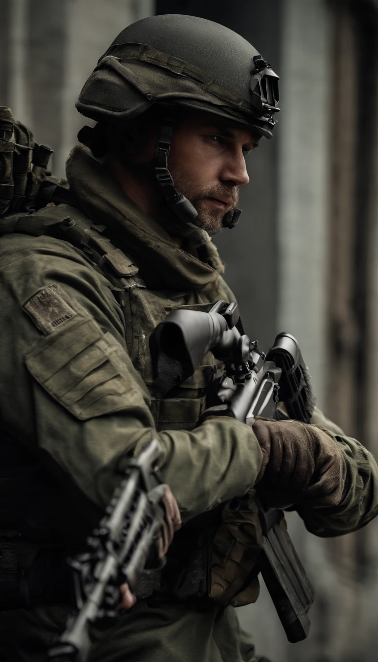 (Best quality,4K,8K,A high resolution,Masterpiece:1.2),Ultra-detailed,(Realistic,Photorealistic,photo-realistic:1.37), One of them was wearing a black SWAT uniform，Man in black helmet, A man in a black mask holds a gun, Air rifle CQB, French Special Operations, realistic soldiers, Soldiers in tactical equipment, tactical gear, cinematic —ar 16:9, realistic military equipment, Tactical armor, Black tactical equipment, combat outfit, Futuristic soldier costume, special forces security