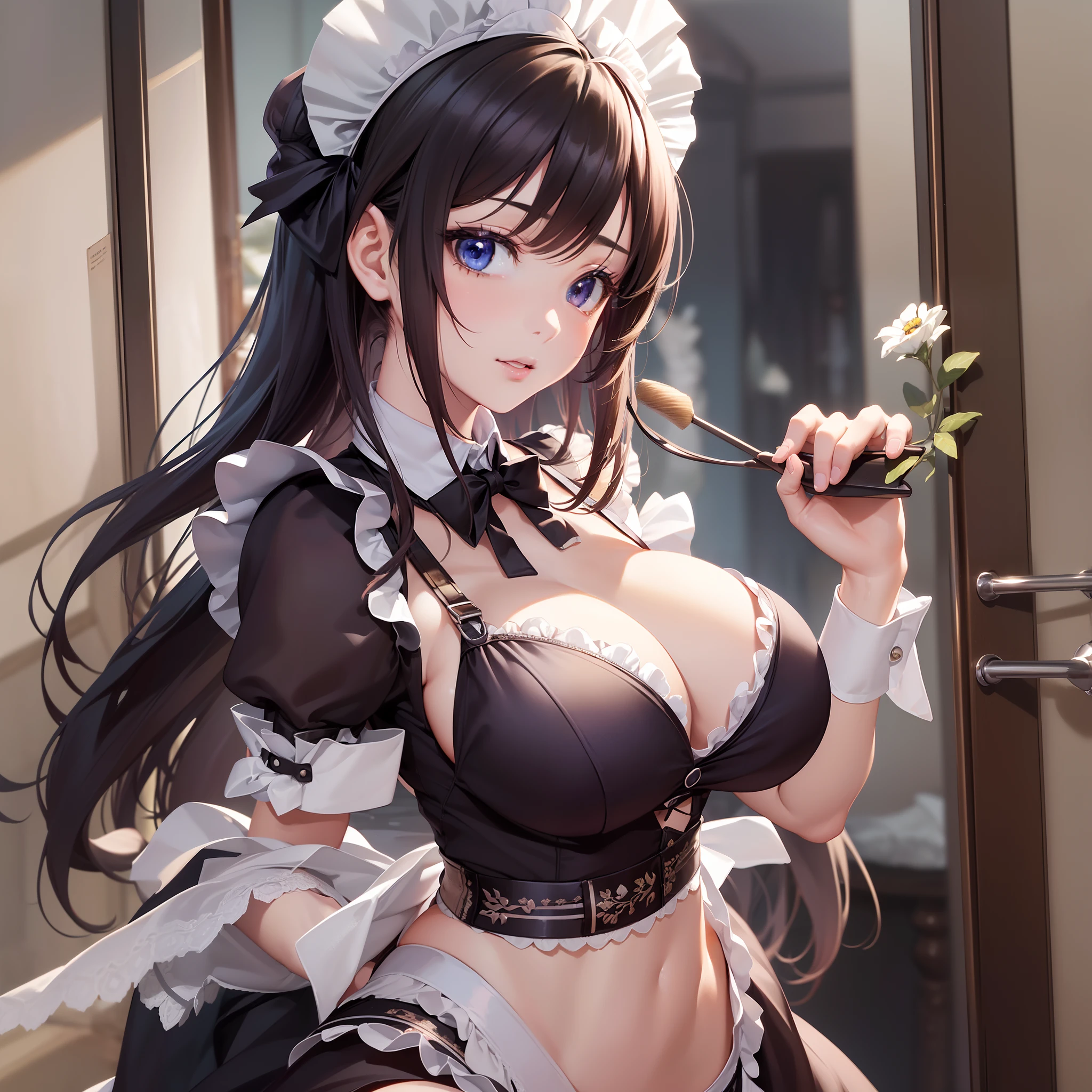((Finest quality)),(超A high resolution),(ultra-detailliert),((Best Anime)),sharpnes,Vivid:1.1,The art of astounding depiction, (1人の女性),((Beauty in return:1.5)),((Maids:1.7)),pinafore,huge tit,Show underwear:1.5, kitchin