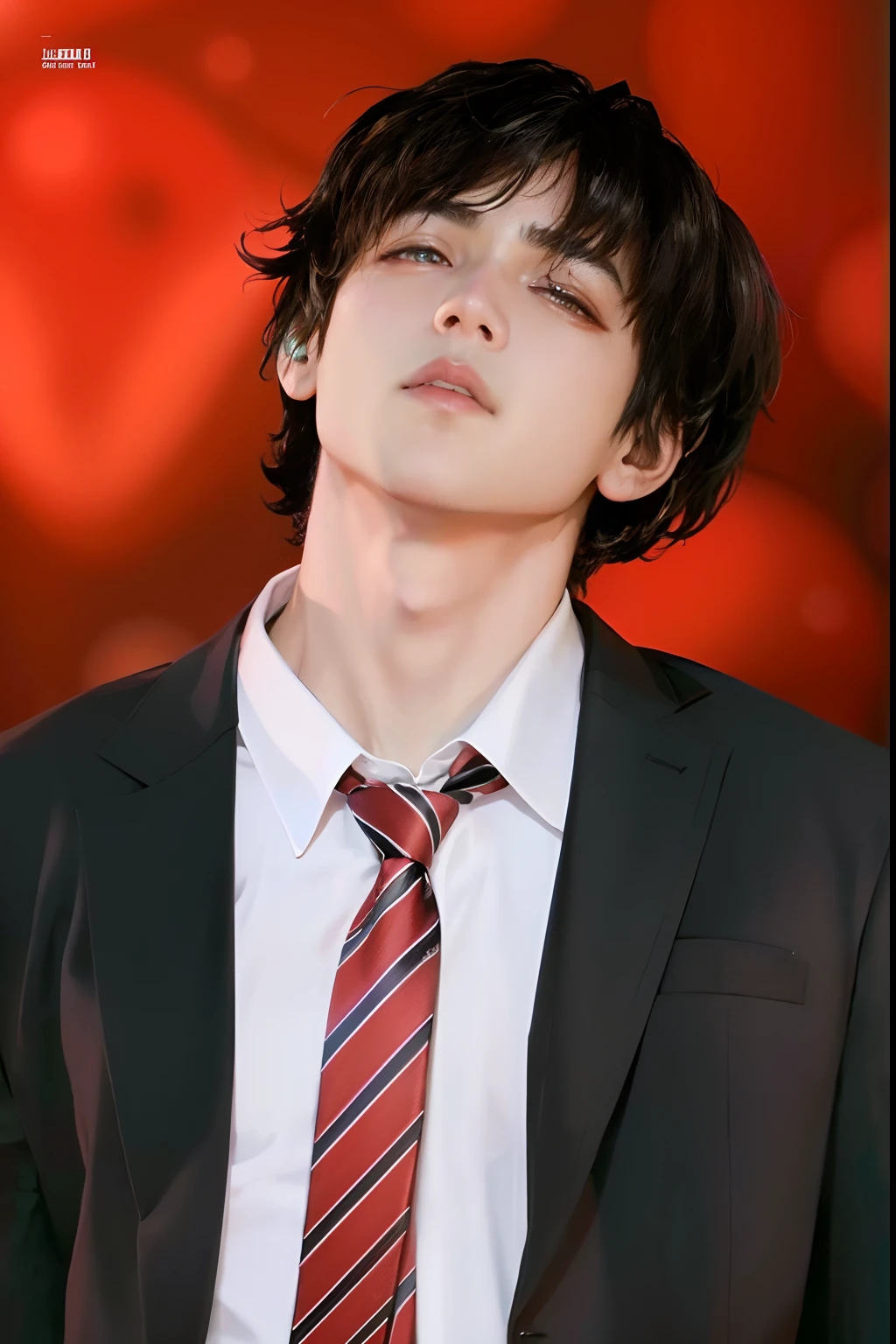 arafed image of a man in a suit and tie looking up, jungkook, cai xukun, hyung tae, park jimin, jimin\'s plump lips, jimin, taejune kim, black haired yoongi, jinyoung shin, jung jaehyun, inspired by Kun Can, yanjun chengt, inspired by Bian Shoumin, taehyung eating gucci fries, official photos