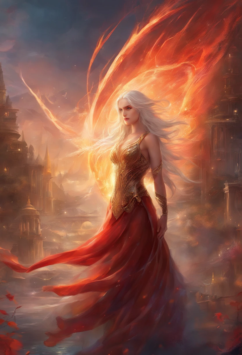 masterpiece, best quality, extremely detailed, cinematic lightning, intricate detail, highres, official art, finely detailed beautiful face and eyes, high resolution illustration, 8k, depth of field, bokeh, solo, 1girl, a girl with white hair and red eyes, long white hair, beautiful red eyes, beautiful landscape, rainy city, upper body, looking at viewer, close up