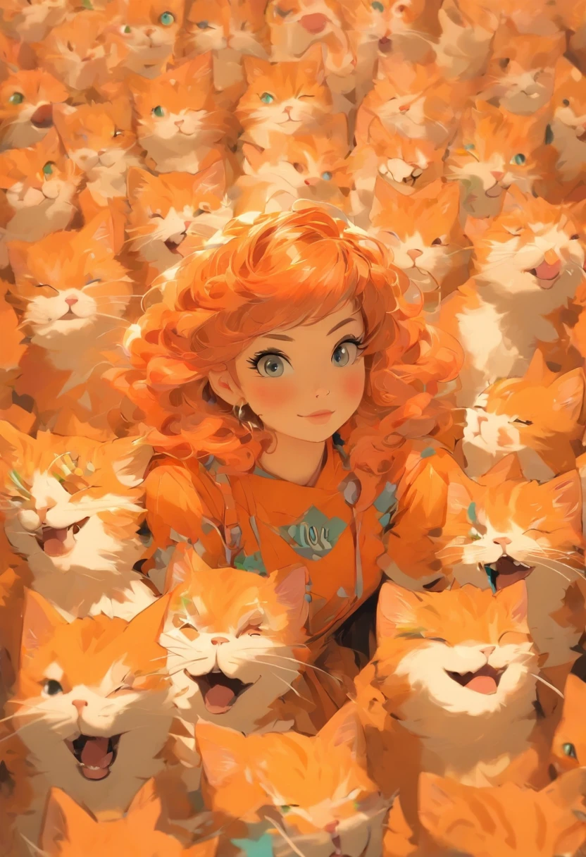 Cat lady,orange color hair,orange hues,Dresses and bags with a sense of design,adolable,s girl,Fashionab