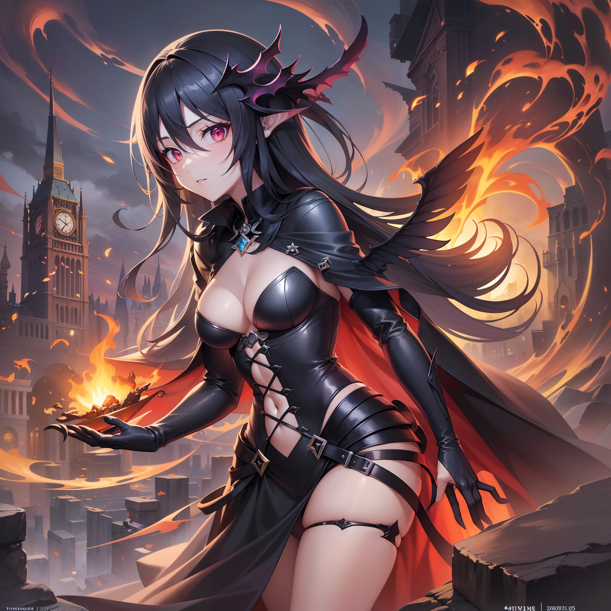 ((Finest quality)),(超A high resolution),(ultra-detailliert),((Best Anime)),sharpnes,Vivid:1.1,The art of astounding depiction,Fantasyart,Fantastic background,hellfire:1.2, (Female Grim Reaper),Eyes that burn like flames