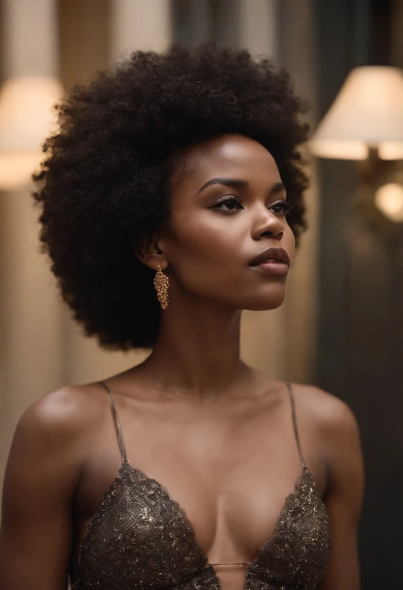 Mulher ghotic afro corte com grandes seios nus e piercing sobre as correntes de ouro corpo inteiro sexy