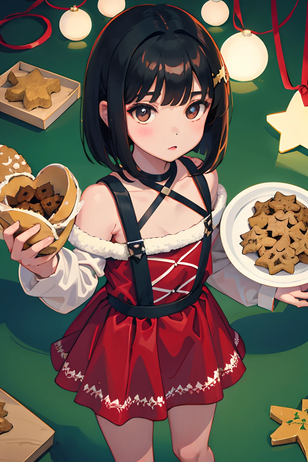 child,Christmas,A dark-haired,Medium bob,Ginger Cookies