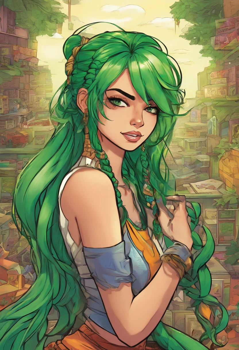 Green Hair Long Braid Beauty Gamer
