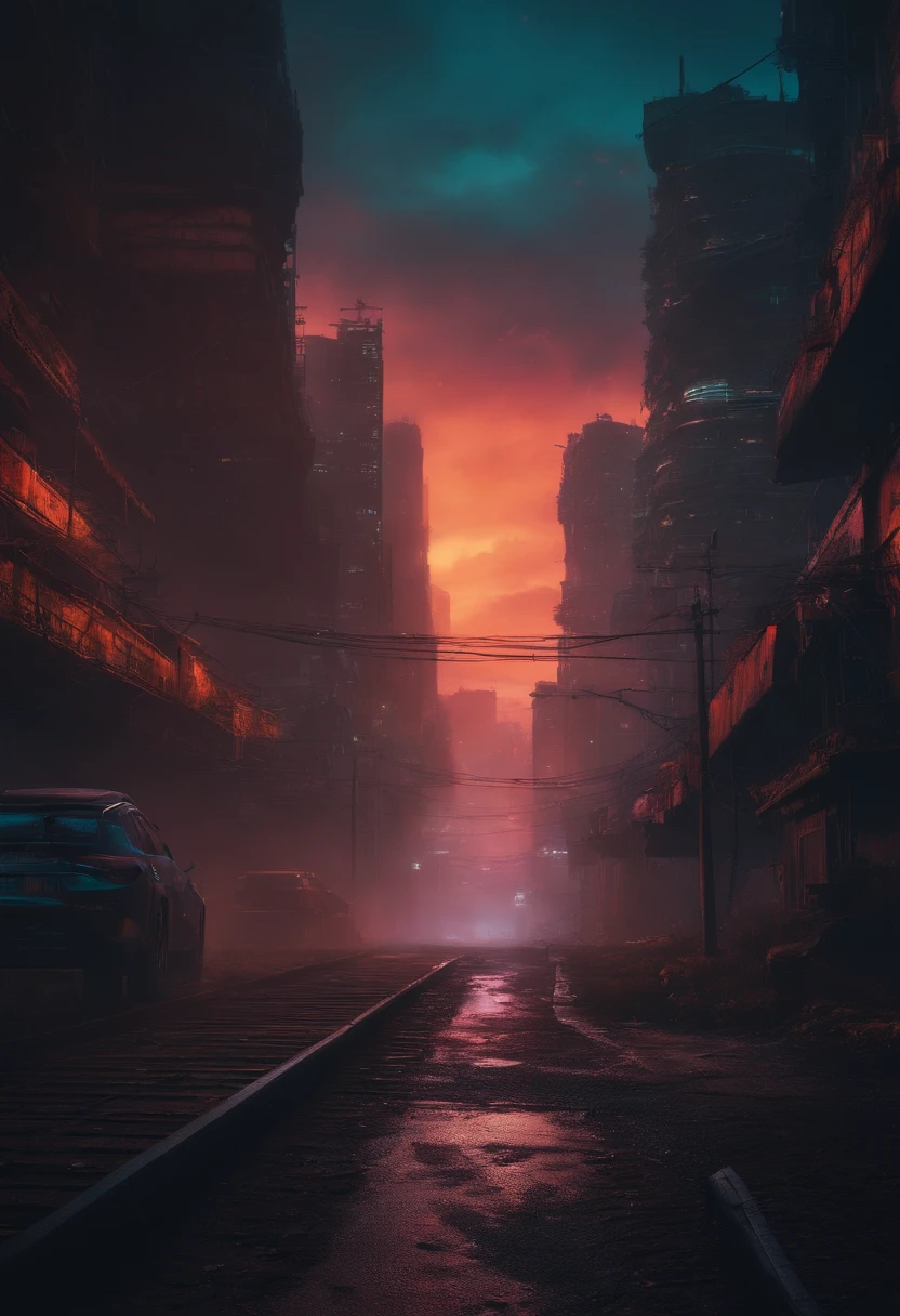 Post-apocalyptic 5K night cyberpunk landscape