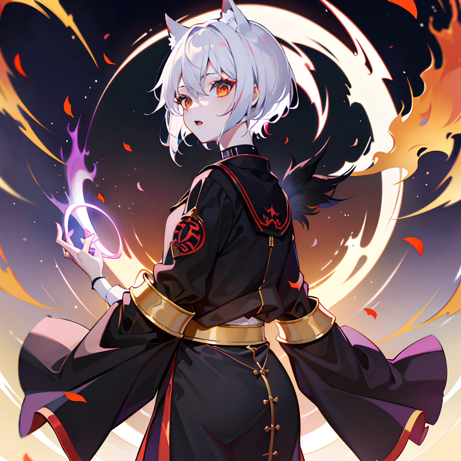 Background black,Confetti,shrines,foxes,Short-haired boy,Circle of Angels,Nine Tails,Demon Fox,
