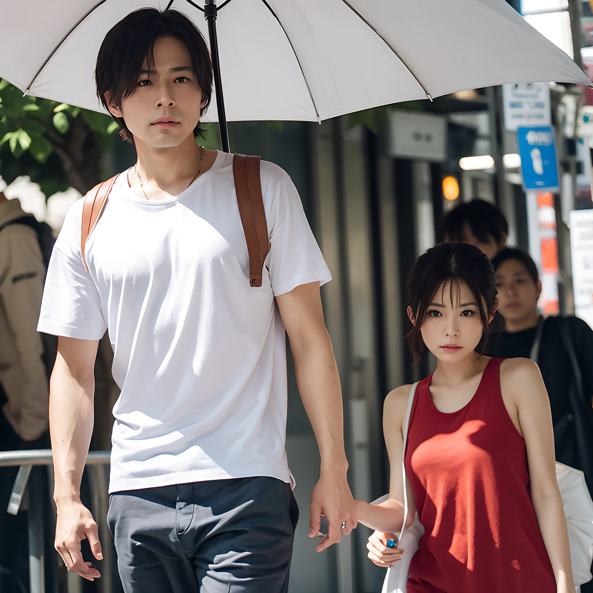 Kiyoshi Yamashita、white tank tops、Red umbrella