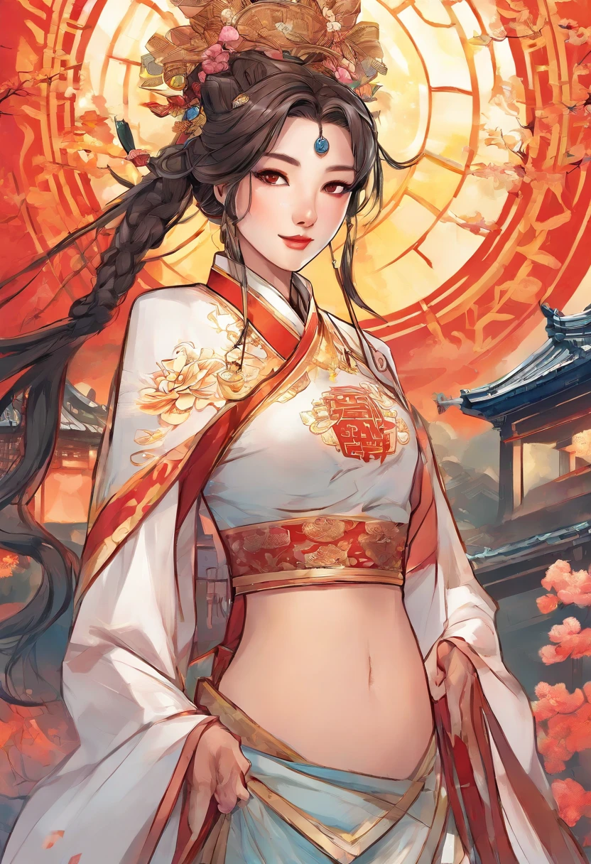 A girl, ancient Chinese costume, whole body, sunshine, clear face, clean white background, masterpiece, super detail, epic composition, ultra HD, high quality, extremely detailed, official art, uniform 8k wallpaper, super detail, 32k