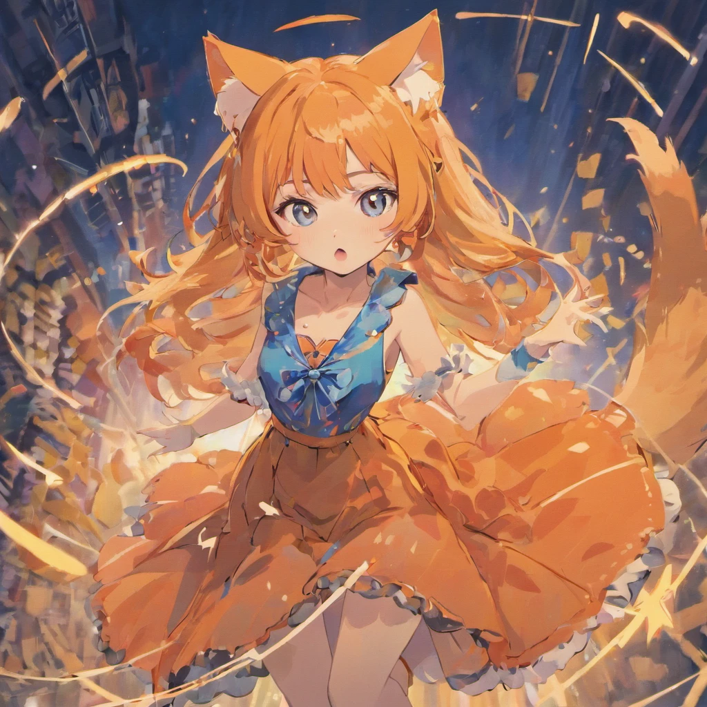 Cat-eared lady,orange color hair,Blue tones,Dresses and bags with a sense of design,adolable,s girl,Fashionab