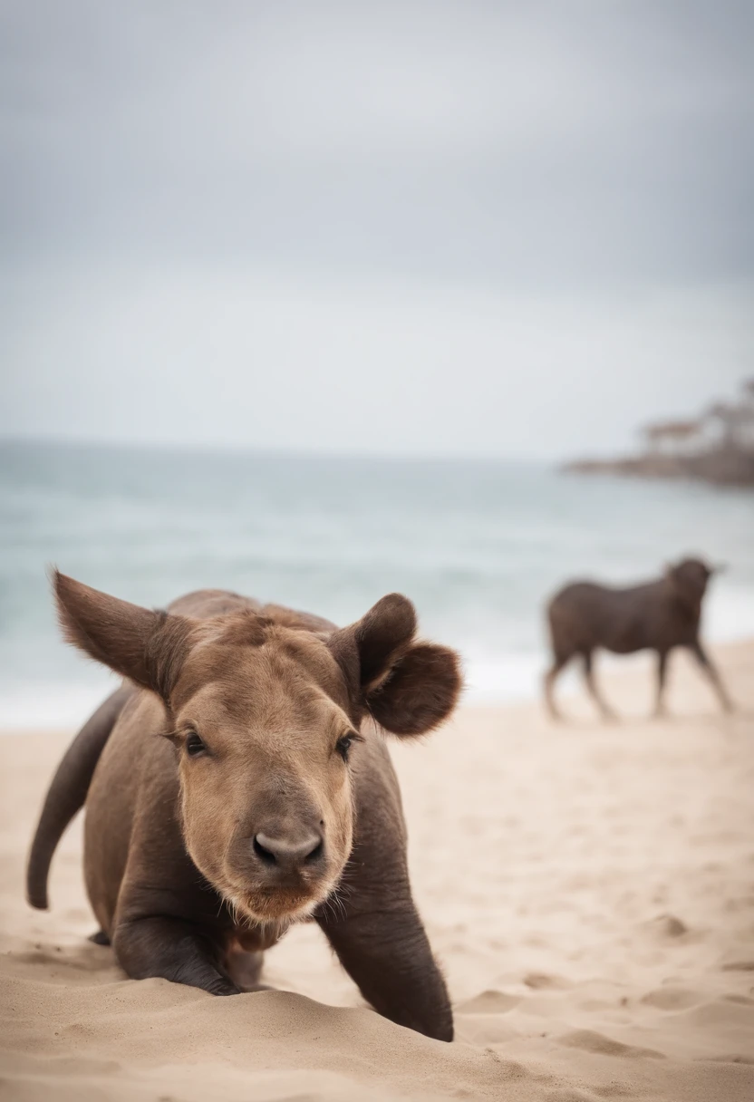 nude futanari with horse penis on beach