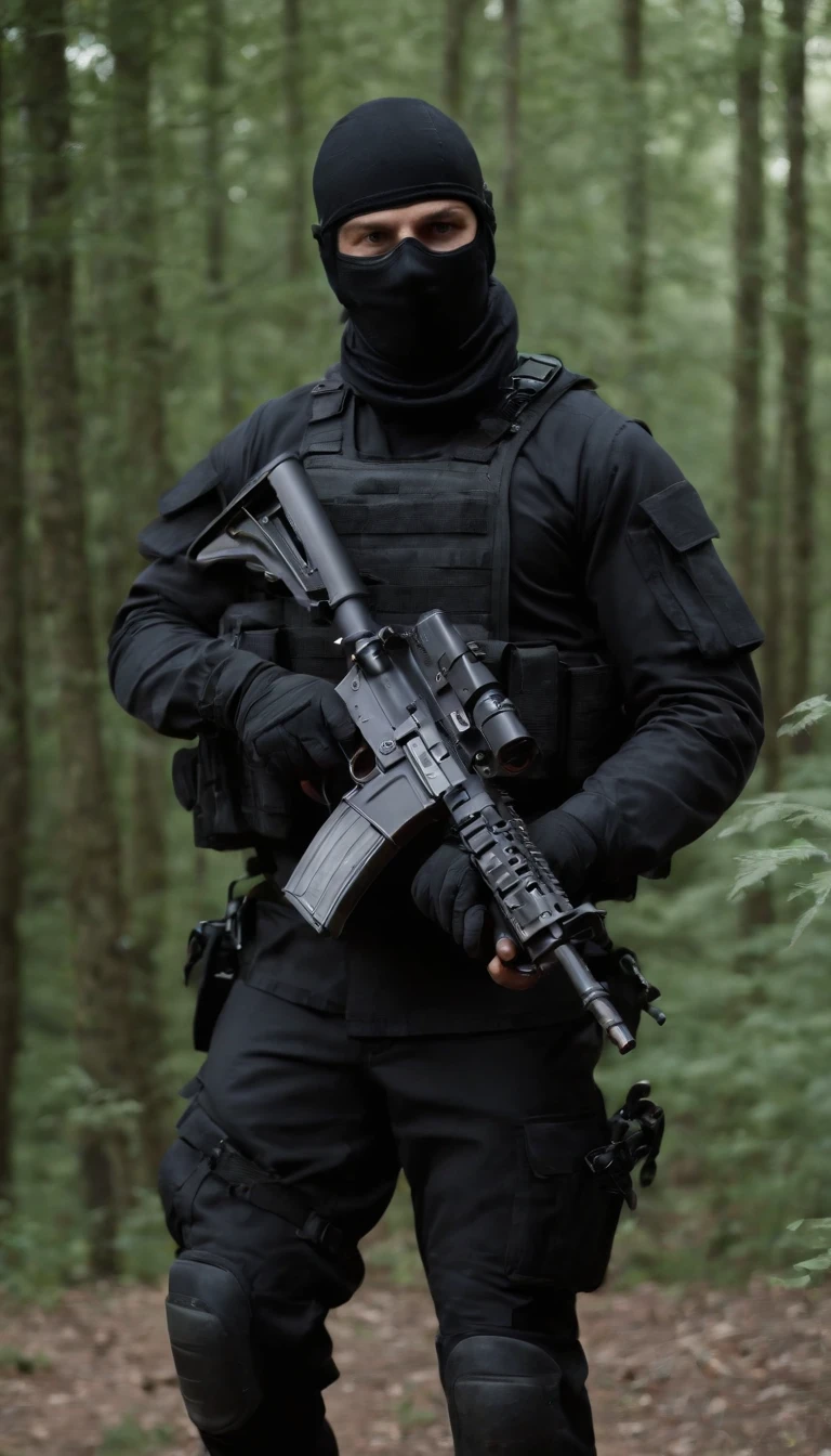 (Best quality,4K,8K,A high resolution,Masterpiece:1.2),Ultra-detailed,(Realistic,Photorealistic,photo-realistic:1.37), One of them wore a black SWAT uniform，Man in black helmet, A man in a black mask holds a gun, Air rifle CQB, French Special Operations, realistic soldiers, Soldiers in tactical equipment, tactical gear, cinematic —ar 16:9, realistic military equipment, Tactical armor, Black tactical equipment, combat outfit, Futuristic soldier costume, special forces security(Best quality,4K,8K,A high resolution,Masterpiece:1.2),Ultra-detailed,(Realistic,Photorealistic,photo-realistic:1.37), One of them wore a black SWAT uniform，Man in black helmet, A man wearing a black skull mask holds a gun, assault rifle，CQB, French Special Operations, realistic soldiers, Soldiers in tactical equipment, tactical gear, cinematic —ar 16:9, realistic military equipment, Tactical armor, Black tactical equipment, combat outfit, Futuristic soldier costume, special forces security，FBI official，Zombie crisis，Zombie background，There was chaos，Police shoot at zombies