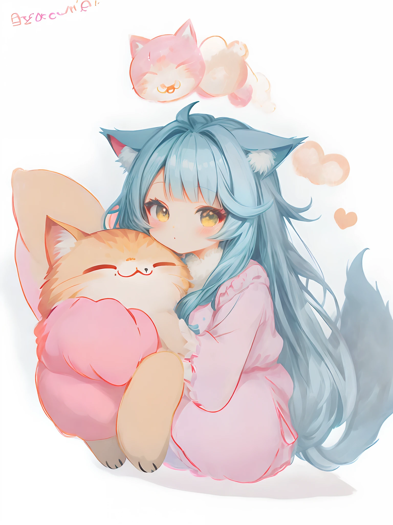 a cartoon drawing of a girl with teal hair and a cat ears, cute anime catgirl, anime catgirl, anime cat, nekomimi, beautiful anime catgirl, very beautiful anime cat girl, ahri, anime moe artstyle, very beautiful cute catgirl, attractive cat girl, nyaruko-san, catgirl, holo is a wolf girl