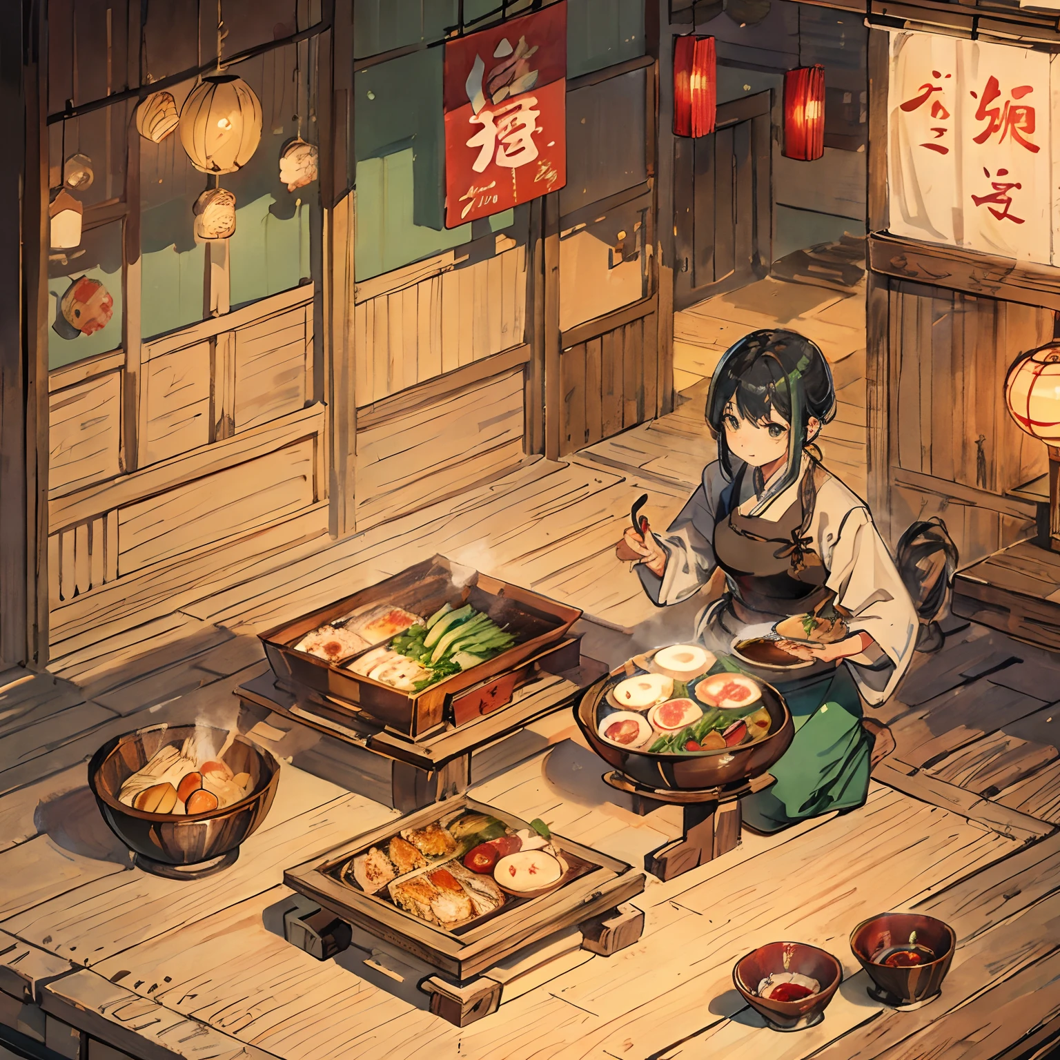 ramen、Chashu、Grilled pork、oiled、spices、Wooden vessels、Menma、onions、green onion、eggs
