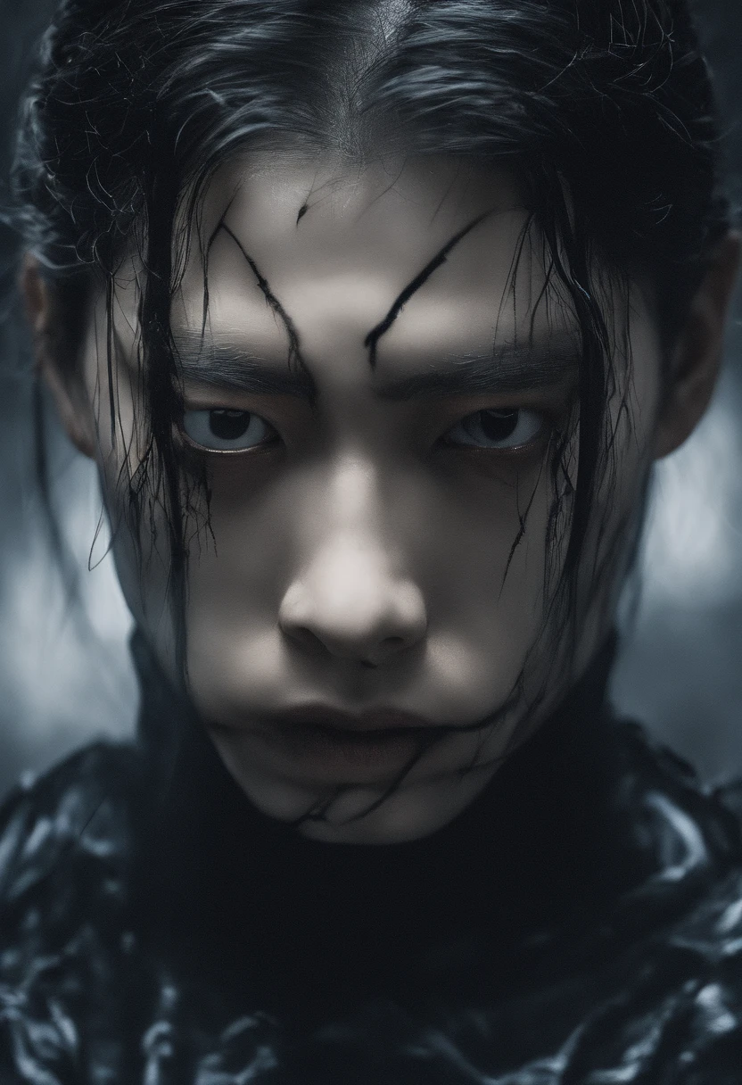 (8K, RAW photo, Photorealistic:1.25) ,( Gloss on lips, eyeslashes, gloss face, Glossy glossy skin, Best quality, 超高分辨率, Depth of field, color difference, Caustics, Broad lighting, naturalshadow,Kpop idol) looking at viewert,A weird smile appeared on his face,