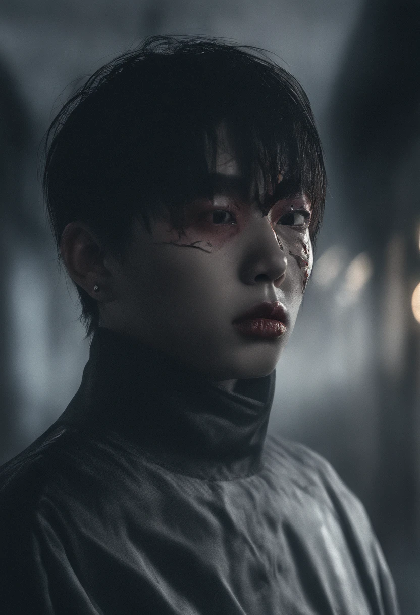 (8K, RAW photo, Photorealistic:1.25) ,( Gloss on lips, eyeslashes, gloss face, Glossy glossy skin, Best quality, 超高分辨率, Depth of field, color difference, Caustics, Broad lighting, naturalshadow,Kpop idol) looking at viewert，A weird smile appeared on his face,