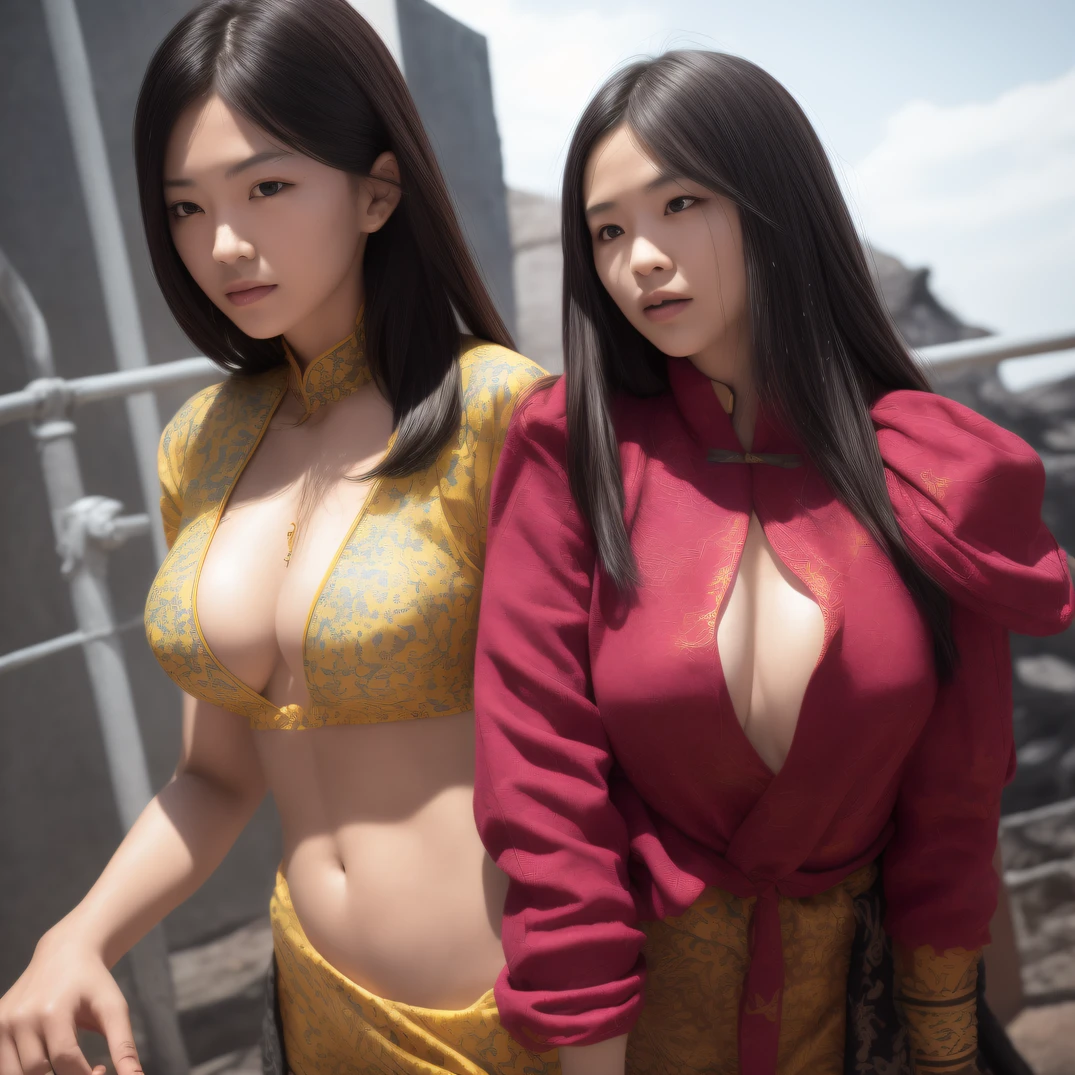 CG Giant Secret Realm，Asian women pose in colorful bikinis, Realistic secret manga girl rendering, detailed face of a asian girl, Realistic in the secret world, Smooth CG art, Realistic. Cheng Yi, Realistic secret style, A lovely secret rendering, Rendu portrait 8k, Render character art 8 K, Kawaii realistic portrait， （Linen batik scarf）， Angry fighting stance， looking at the ground， Batik linen bandana， Chinese python pattern long-sleeved garment，Uncharted（Abstract propylene splash：1.2）， Dark clouds lightning background，废墟（realisticlying：1.4），Black color hair，Flour fluttering，Telephoto lens high， A high resolution， the detail， RAW photogr， Sharp Re， Nikon D850 Film Stock Photo by Jefferies Lee 4 Kodak Portra 400 Camera F1.6 shots, Rich colors, ultra-realistic vivid textures, Dramatic lighting，8K quality, Girls，Backstreets， Dark clouds lightning background（realisticlying：1.4），Black color hair，Uncharted， RAW photogr， Sharp Re， Nikon D850 Film Stock Photo by Jefferies Lee 4 Kodak Portra 400 Camera F1.6 shots, Rich colors, ultra-realistic vivid textures, Drama light film CG society，Tropical canyon battle scene、Chinese big breasts、Vintage trench coat、three kingdom、ember、100 people、Faraway view、intense battles、high detal、masuter piece、NSFW，Multi-layered long-sleeved gauze garment，Quick-dry vest，Colorful cotton and linen sweater，Red and black snake cloak cloak，Doomsday ruins（Uncharted）Climb the streets（Armageddon）eyes filled with angry，He clenched his fists，2b03ff492ecab2adc66344ea0c63d2ca