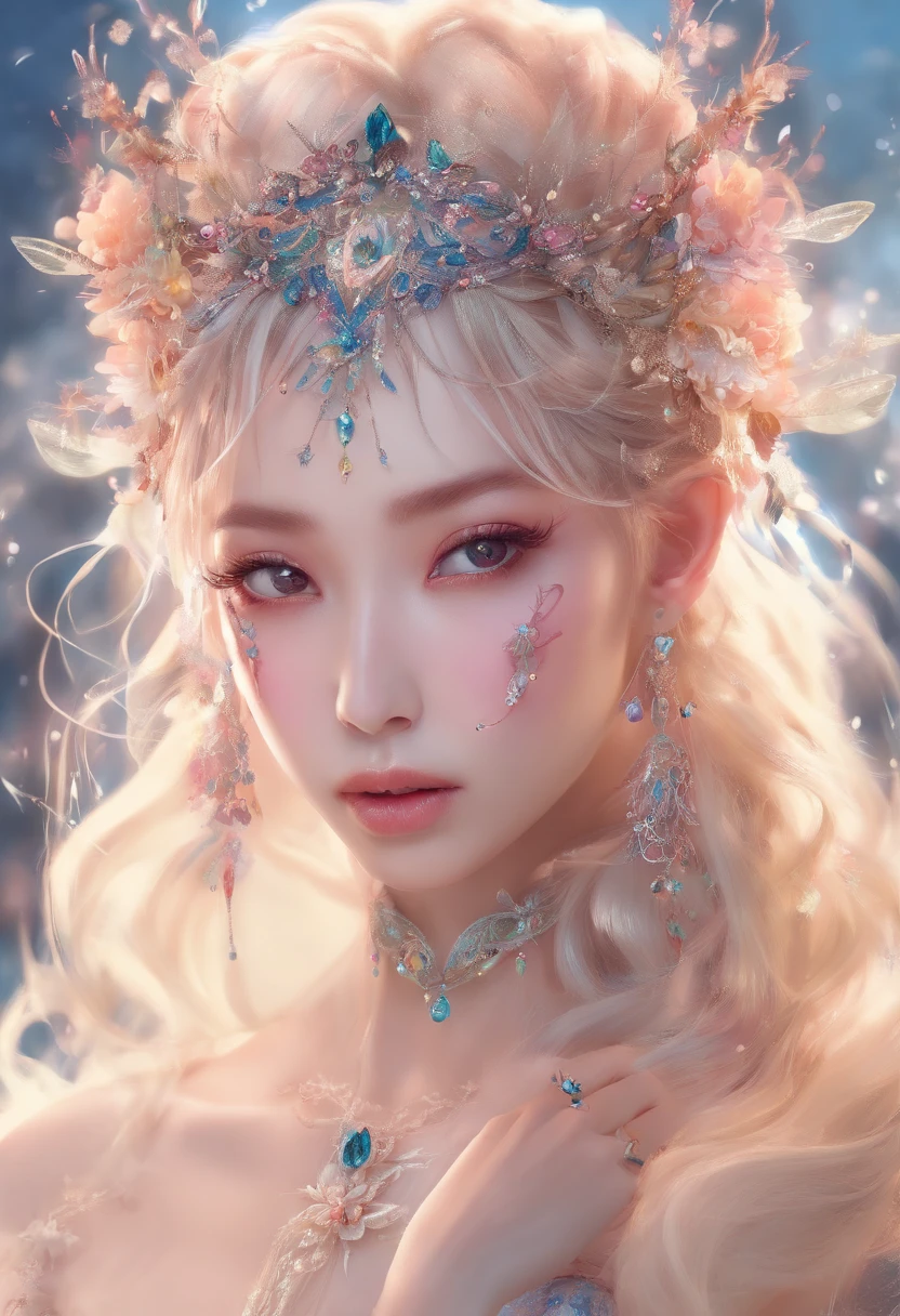(8K, RAW photo, Photorealistic:1.25) ,( Gloss on lips, eyeslashes, gloss face, Glossy glossy skin, Best quality, 超高分辨率, Depth of field, color difference, Caustics, Broad lighting, naturalshadow,Kpop idol) looking at viewert,Eyes of desire,电影灯光,elvish ears