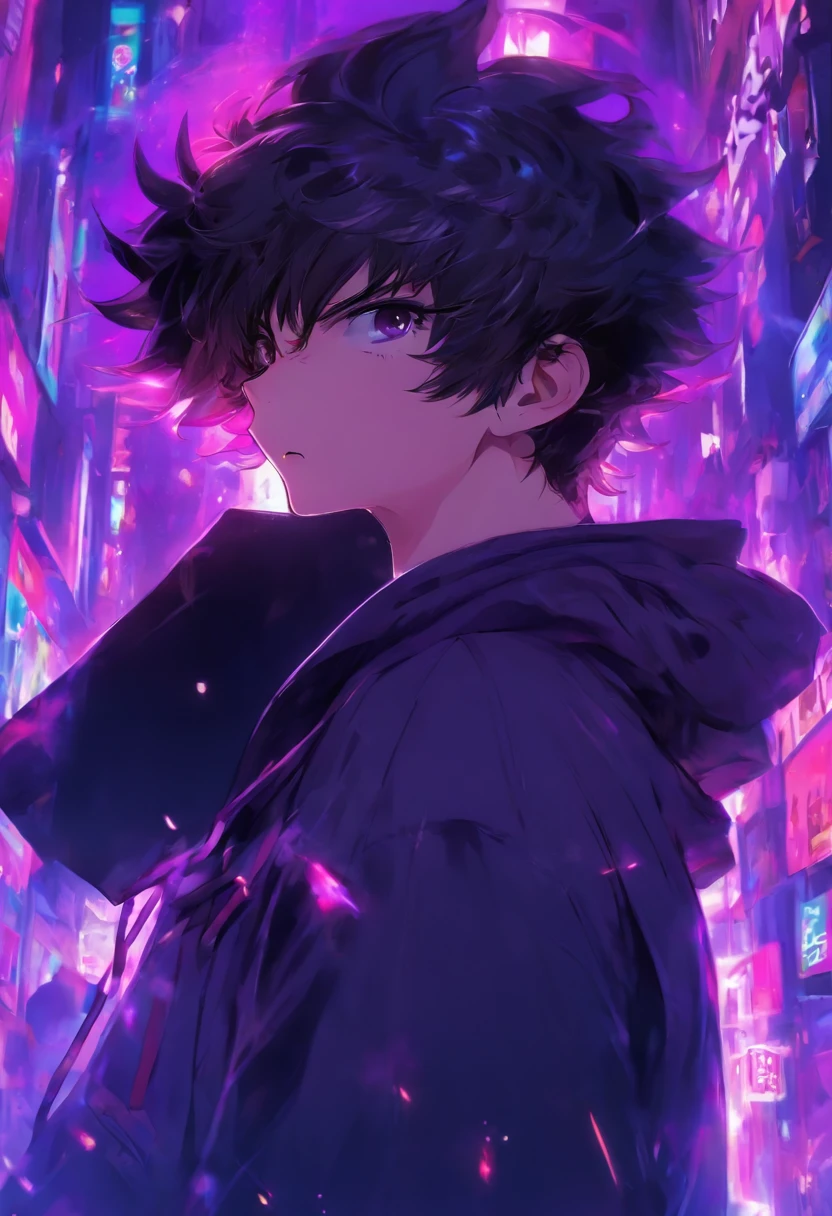 1 boy、A dark-haired、Purple Hoodie、💜、💊、Licking the tongue、short-haired、Black pants、