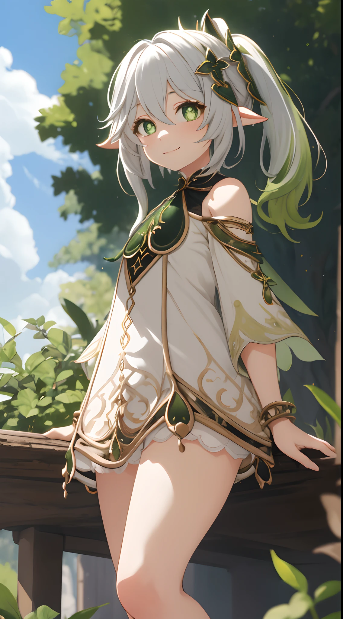 nahidadef,The upper part of the body,thick leg,big assa,Off-the-shoulder attire,ssmile,Be red in the face,exteriors,In the daytime,simple backgound,blue-sky,short detailed hair,Skysky