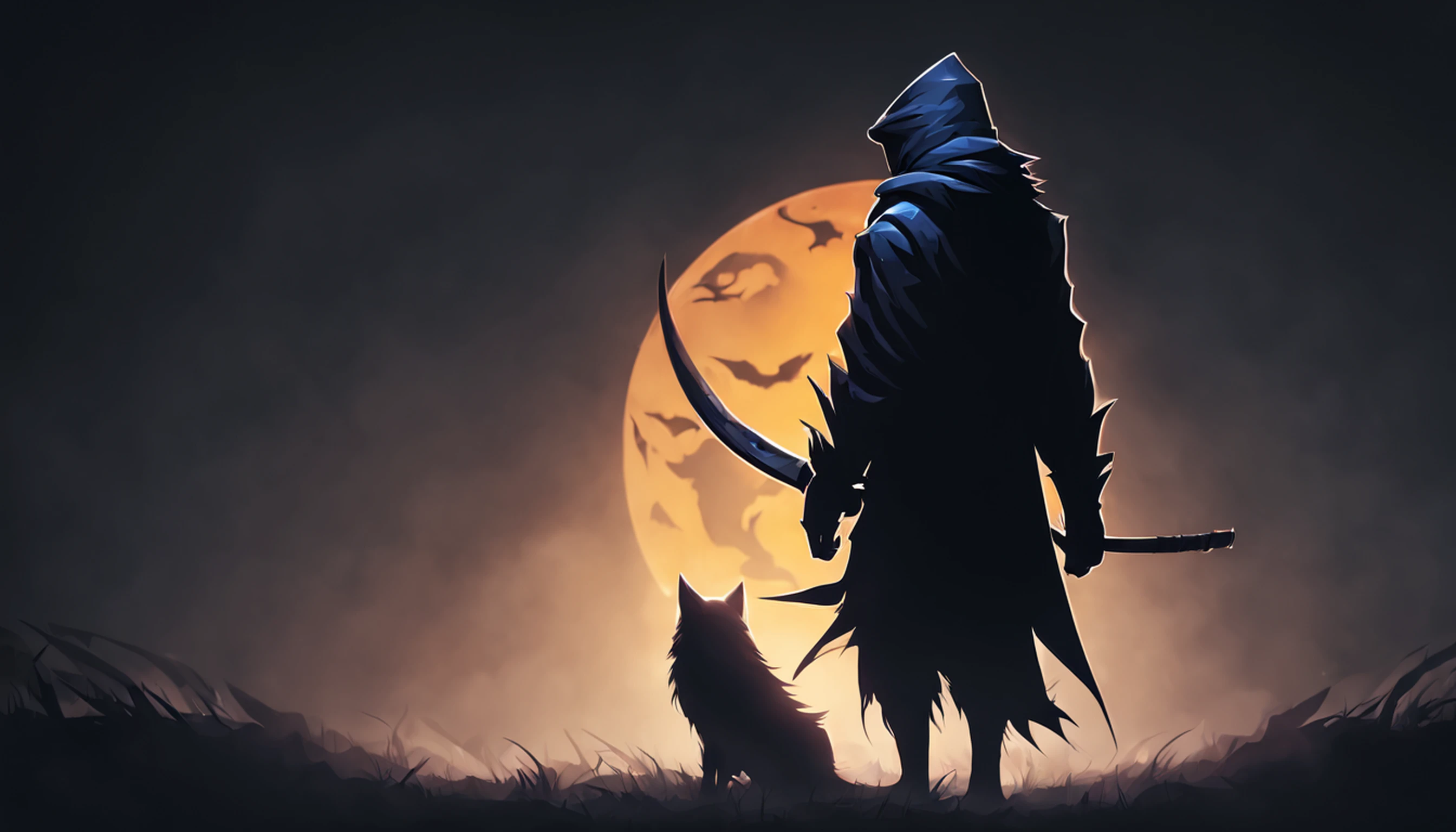 Crie um design de logotipo cativante com um lobo ninja maligno em primeiro plano, banhado pelo brilho sinistro de uma lua cheia ao fundo. O lobo deve exalar um senso de maldade, com afiado, Threatening characteristics. Surround the scene with a mystical aura, and incorporate subtle elements of darkness and mystery.4k resolution.usando o Cinema 4D.arte de fantasia.focused on character .