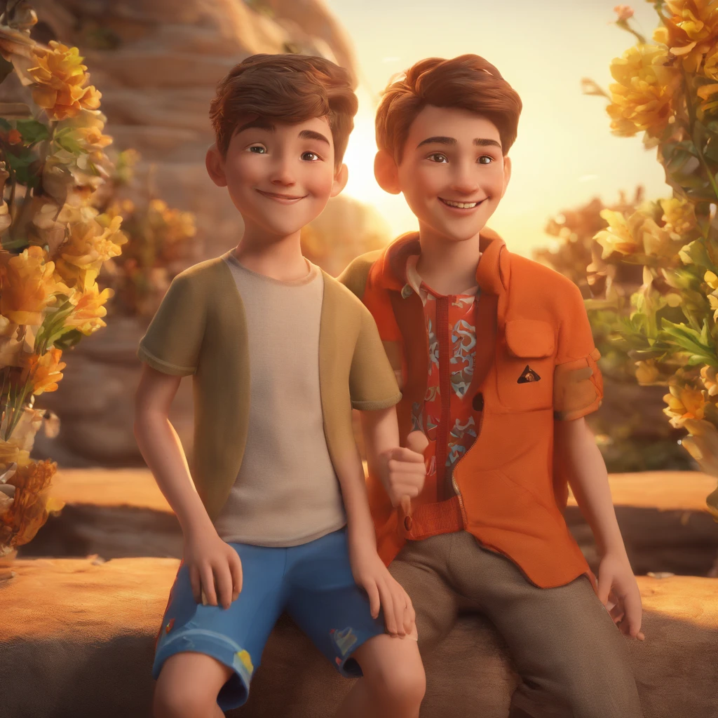 Alexander is a smiling 10-year-old human boy, com seu fiel amigo, Noah. Um cockie spanish