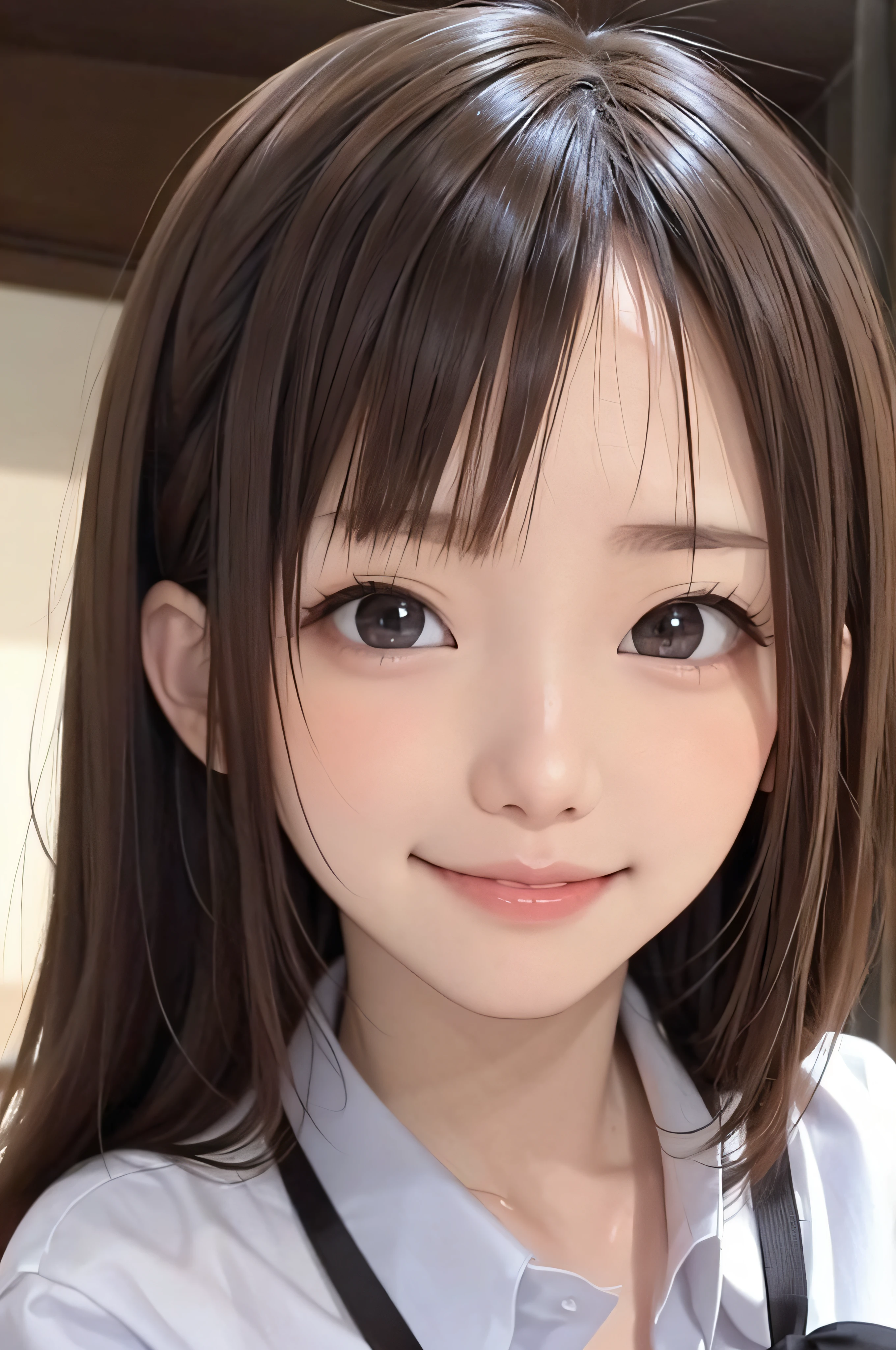 (Background white、White background、The background is all white)、17 age、brown haired、beautidful eyes、real looking skin、hi-school girl、a sailor suit、small tits、(8K、​masterpiece)、(reallistic、Photorealsitic)、top-quality、ighly detailed、The ultra-detailliert、Beautie、cute little、japanes、Idol、a smile、ssmile、Close-up portrait、Healthy face