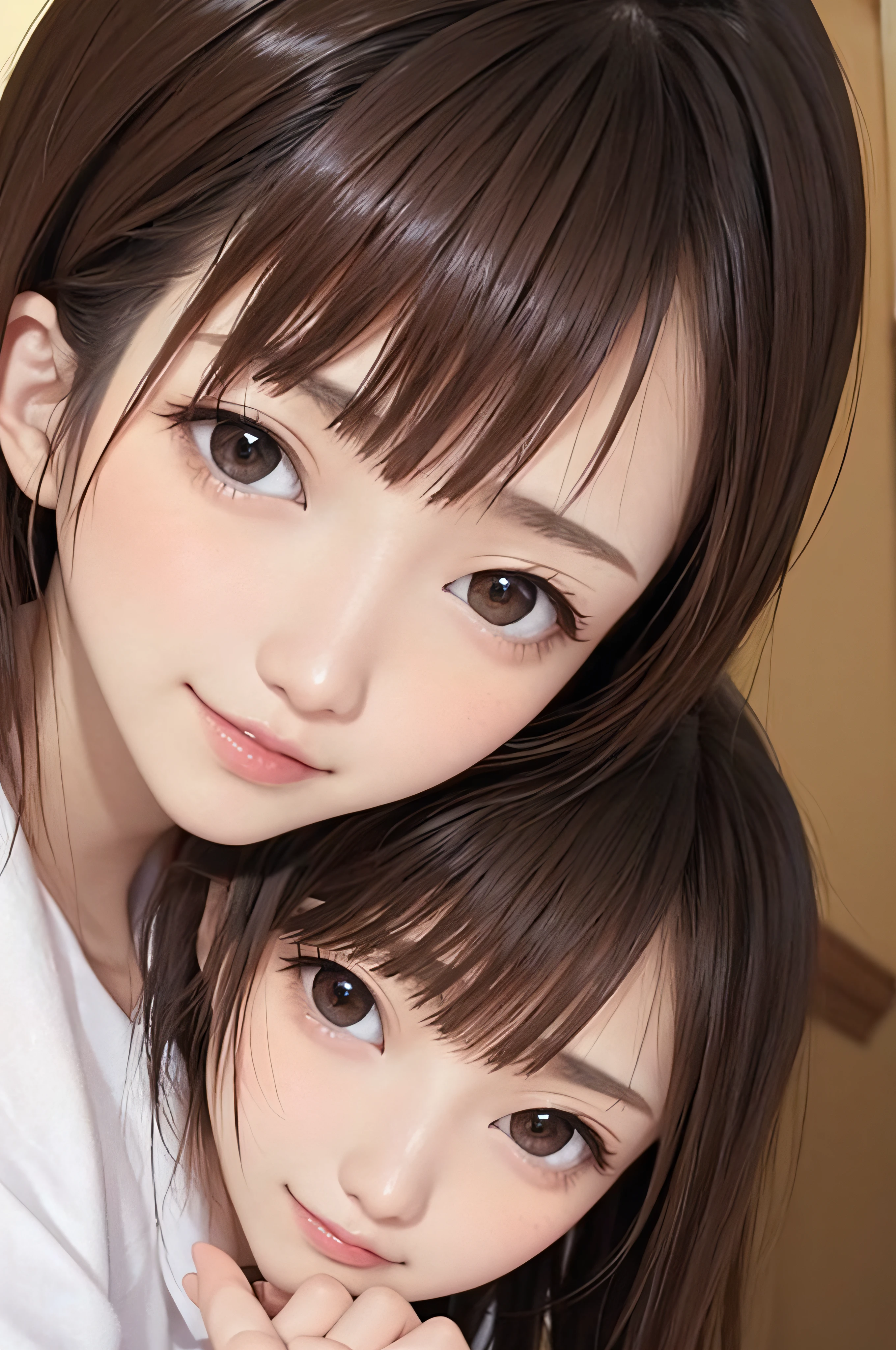 ars、brown haired、beautidful eyes、real looking skin、hi-school girl、small tits、(8K、​masterpiece)、(reallistic、Photorealsitic)、top-quality、ighly detailed、The ultra-detailliert、Beautie、cute little、japanes、Idol、a smile、Close-up portrait、Healthy face、Realistic pupils