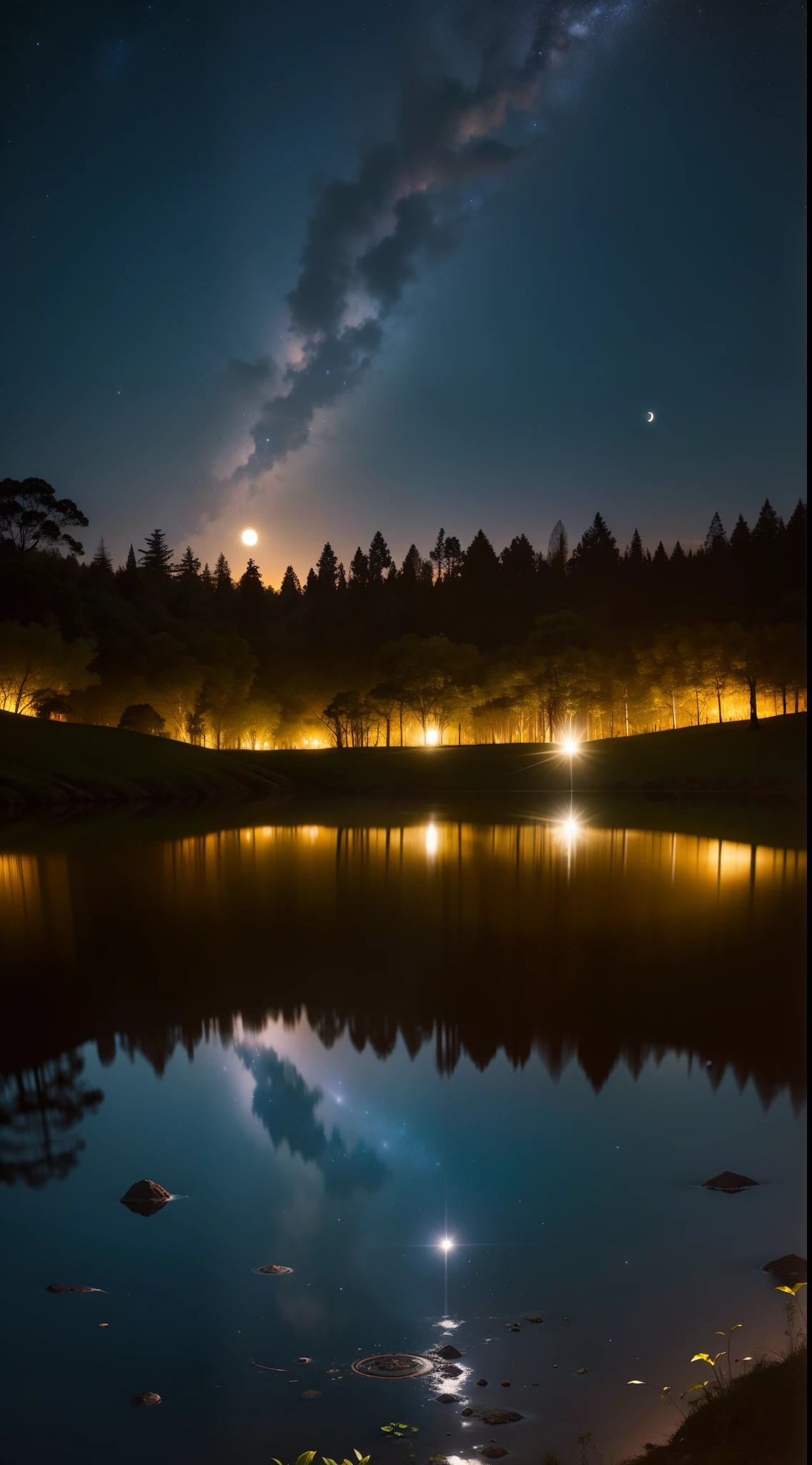 estrada de terra, with reference Florianópolis . noite, Starry sky with full moon, reflexo