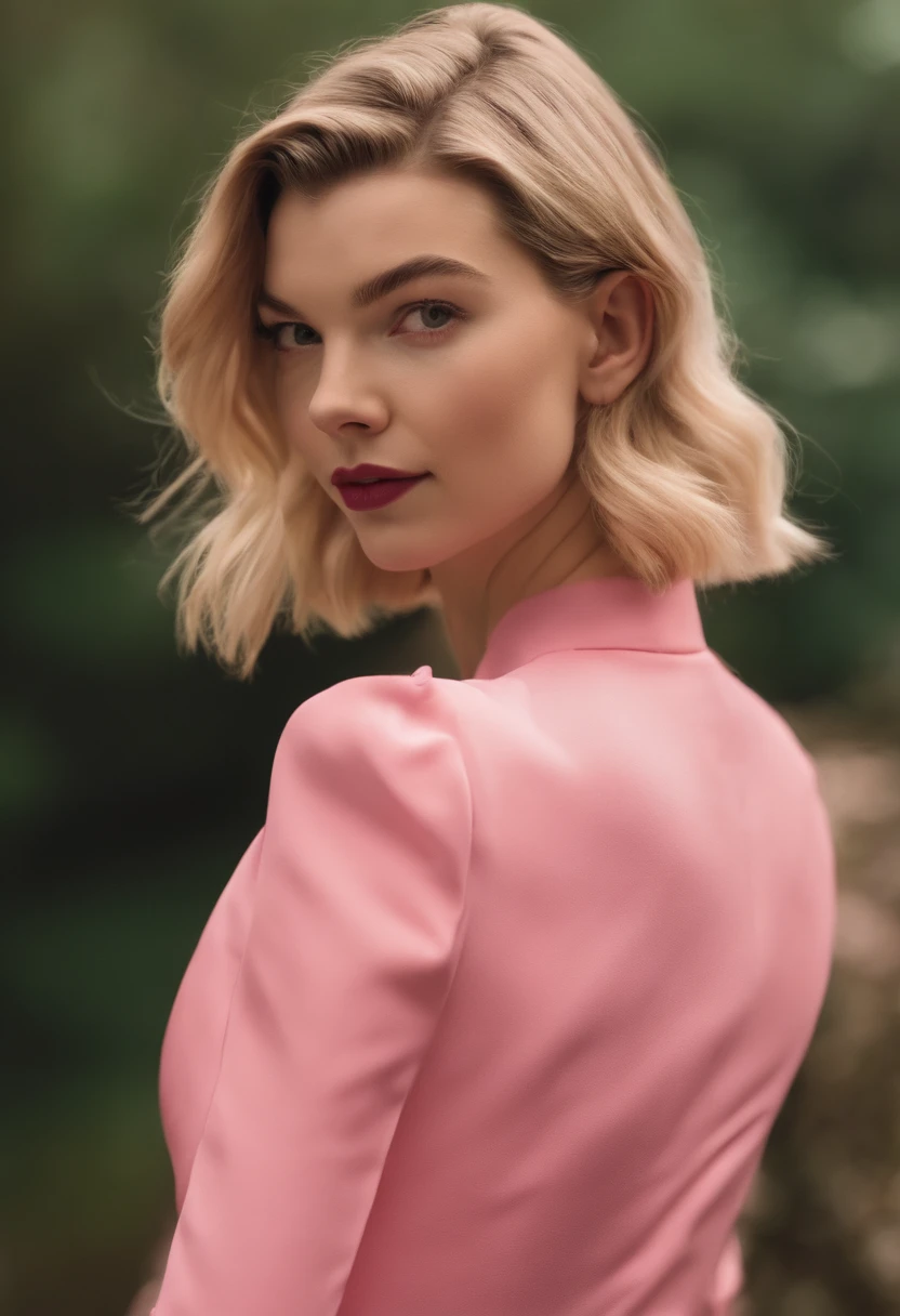 anya taylor joy de corpo inteiro usando uma calcinha rosa