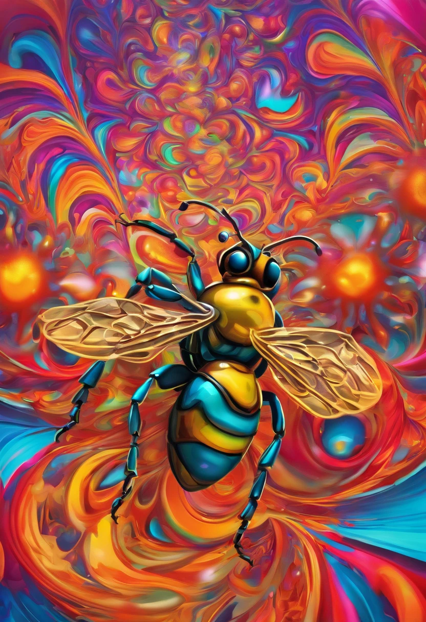 (fotorrealista, cores vibrantes, high-resolution, ultra-detalhado, Robotic bee),(illustration, oil painting),(letra B ao fundo),(Realistic metallic texture),(dynamic perspective),(studio lighting),(Efeito HDR), sem o fundo