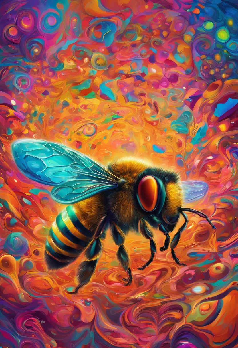 (fotorrealista, cores vibrantes, high-resolution, ultra-detalhado, Robotic bee),(illustration, oil painting),(letra B ao fundo),(Realistic metallic texture),(dynamic perspective),(studio lighting),(Efeito HDR), sem o fundo