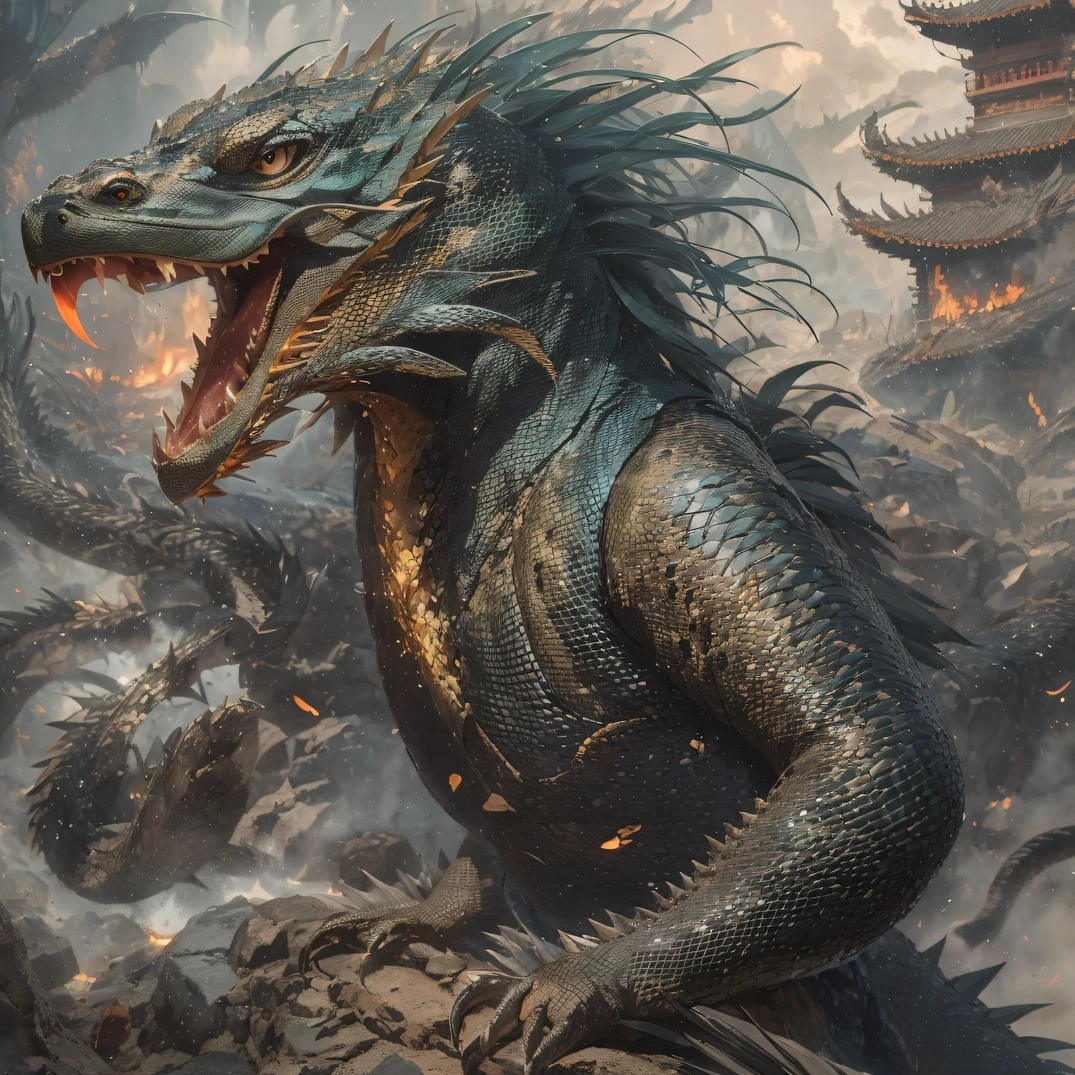 冰雪Monitor lizard 32K,Phoenix Immortal Demon Realm, Chance encounter with Liu Hanshu, He saw in him his former self, It was decided to take him as an apprentice, Teach him how to protect himself, But because of the Tibetan star map, Phoenix and the Liu family、The Jade Sword Sect established a relationship, It opens with the death of Liu Hanshu, Qin Yu embarked on the road of confrontation with a strong enemy, Working hard, Make yourself stronger, Stick to your own core path of justice, (Dragons)eyes filled with angry,The monitor lizard clenched its fists,Rush up,Deliver a fatal blow to your opponent,full bodyesbian,Full body monitor lizard male mage 32K(Masterpiece Canyon Ultra HD)fenghuang(canyons)Climb the streets, The scene of the explosion(canyons), (Dragons), The angry fighting stance of the monitor lizard, looking at the ground, Batik linen bandana, Chinese python pattern long-sleeved garment, canyons(Abstract propylene splash:1.2), Dark clouds lightning background,Flour flies(realisticlying:1.4),Black color hair,Flour fluttering,rainbow background, A high resolution, the detail, RAW photogr, Sharp Re, Nikon D850 Film Stock Photo by Jefferies Lee 4 Kodak Portra 400 Camera F1.6 shots, Rich colors, ultra-realistic vivid textures, Dramatic lighting, Unreal Engine Art Station Trend, cinestir 800,Flowing black hair,(((Jungle Canyon)))The wounded lined up in the streets(vale)Climb the streets,Movie master real-time image quality(tmasterpiece,k hd,hyper HD,32K)寒冰巨蜥, (Linen batik scarf), Combat posture, looking at the ground, Linen bandana, Chinese monitor lizard pattern long-sleeved garment, Morning Phoenix(Abstract gouache splash:1.2), Dark clouds lightning background,sprinkling(